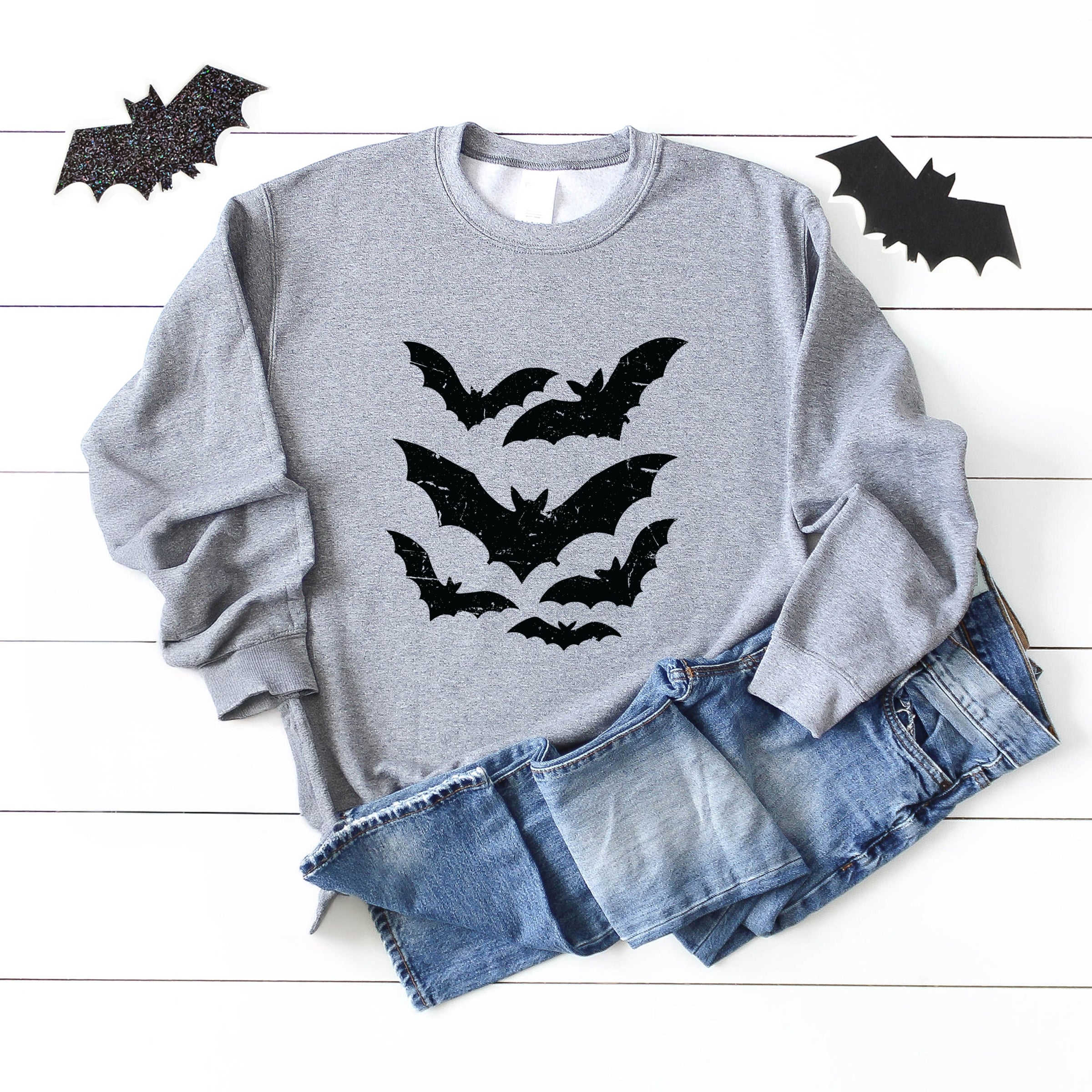 Halloween Bats Distressed -  Womens Sweatshirt