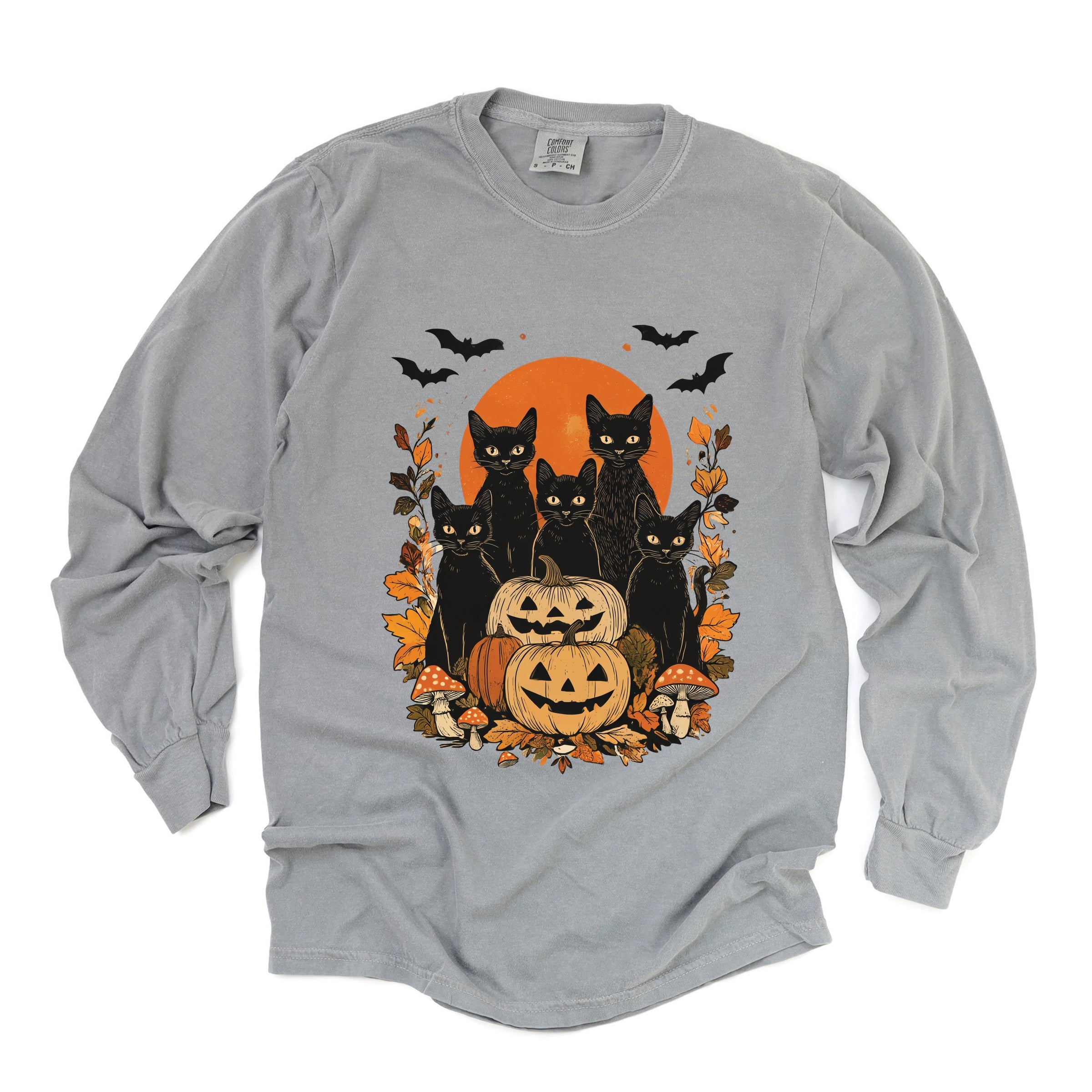 Black Cats Pumpkin Vintage - Womens Garment Dyed Long Sleeve