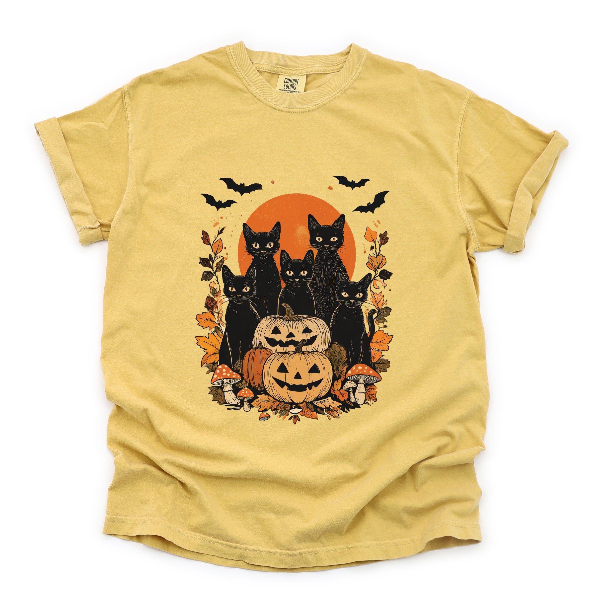 Black Cats Pumpkin Vintage - Womens Garment Dyed Tee