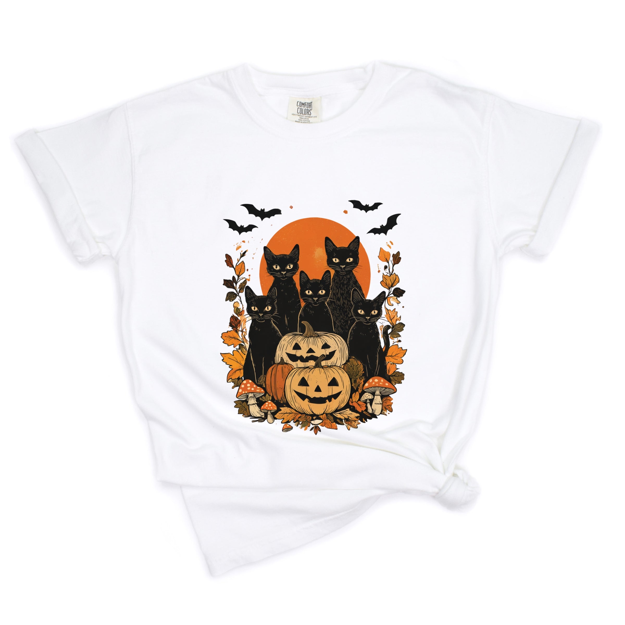 Black Cats Pumpkin Vintage - Womens Garment Dyed Tee