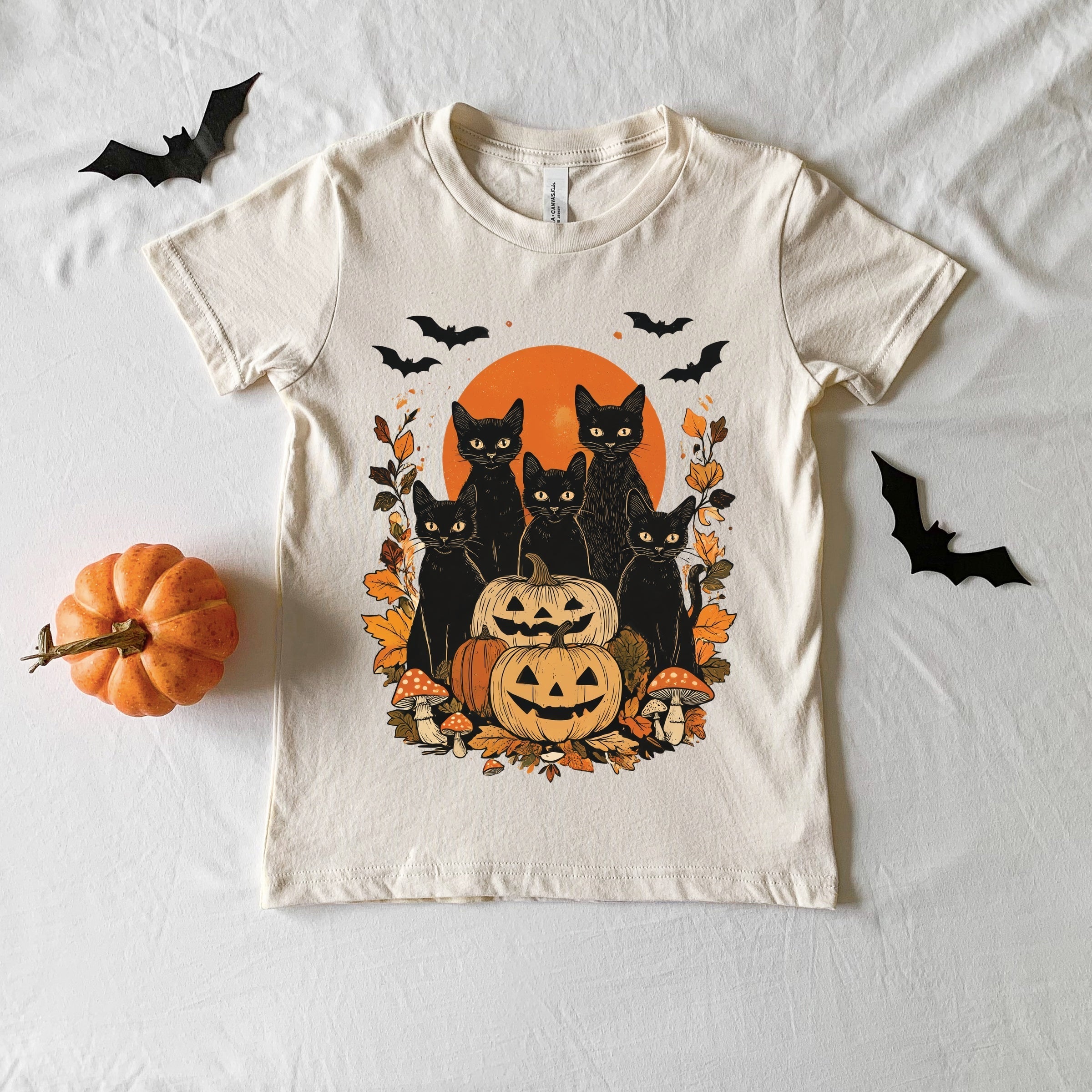 Black Cats Pumpkin Vintage - Toddler Short Sleeve Graphic T-Shirt and Youth Short Sleeve Graphic T-Shirt