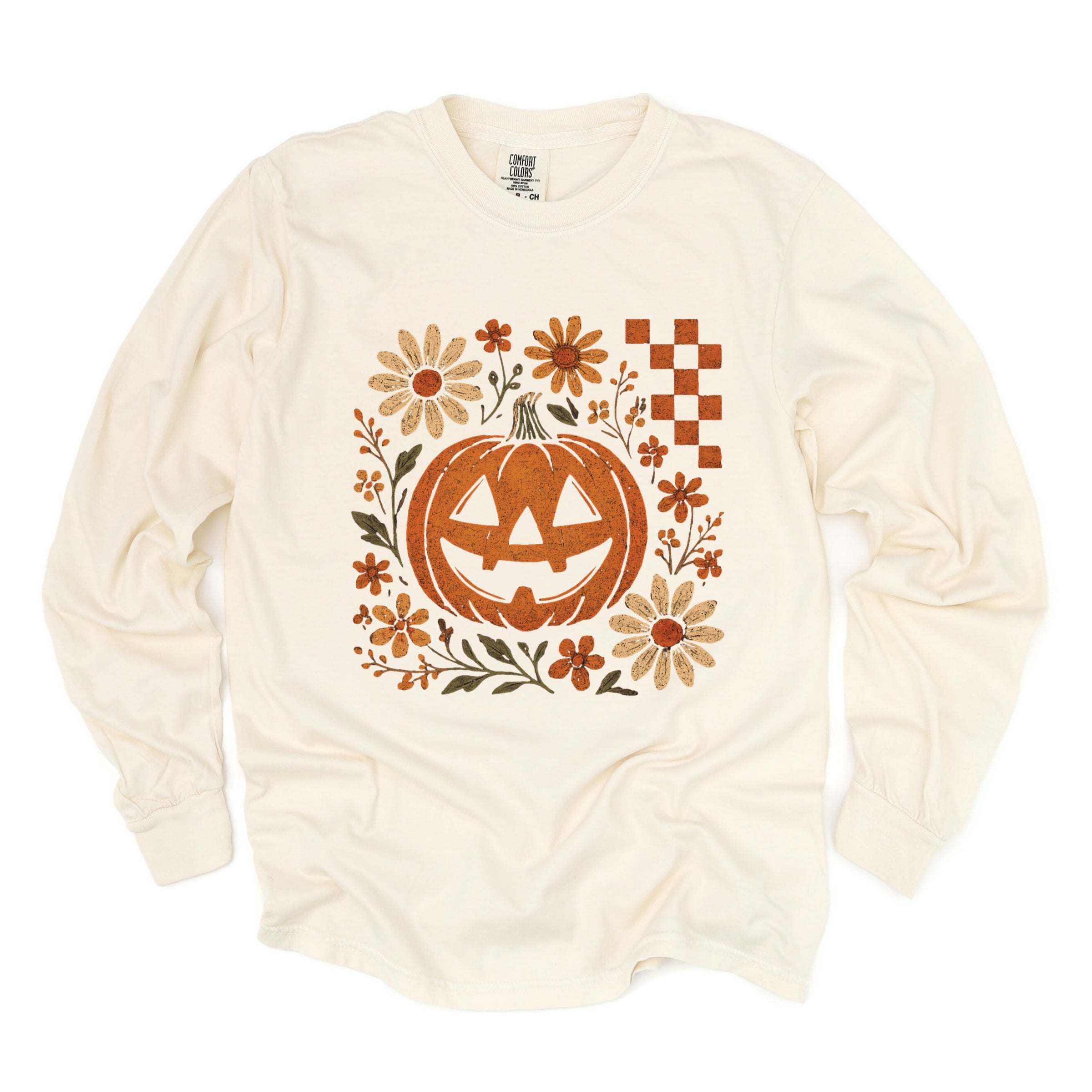 Pumpkin Floral Grunge - Garment Dyed Long Sleeve