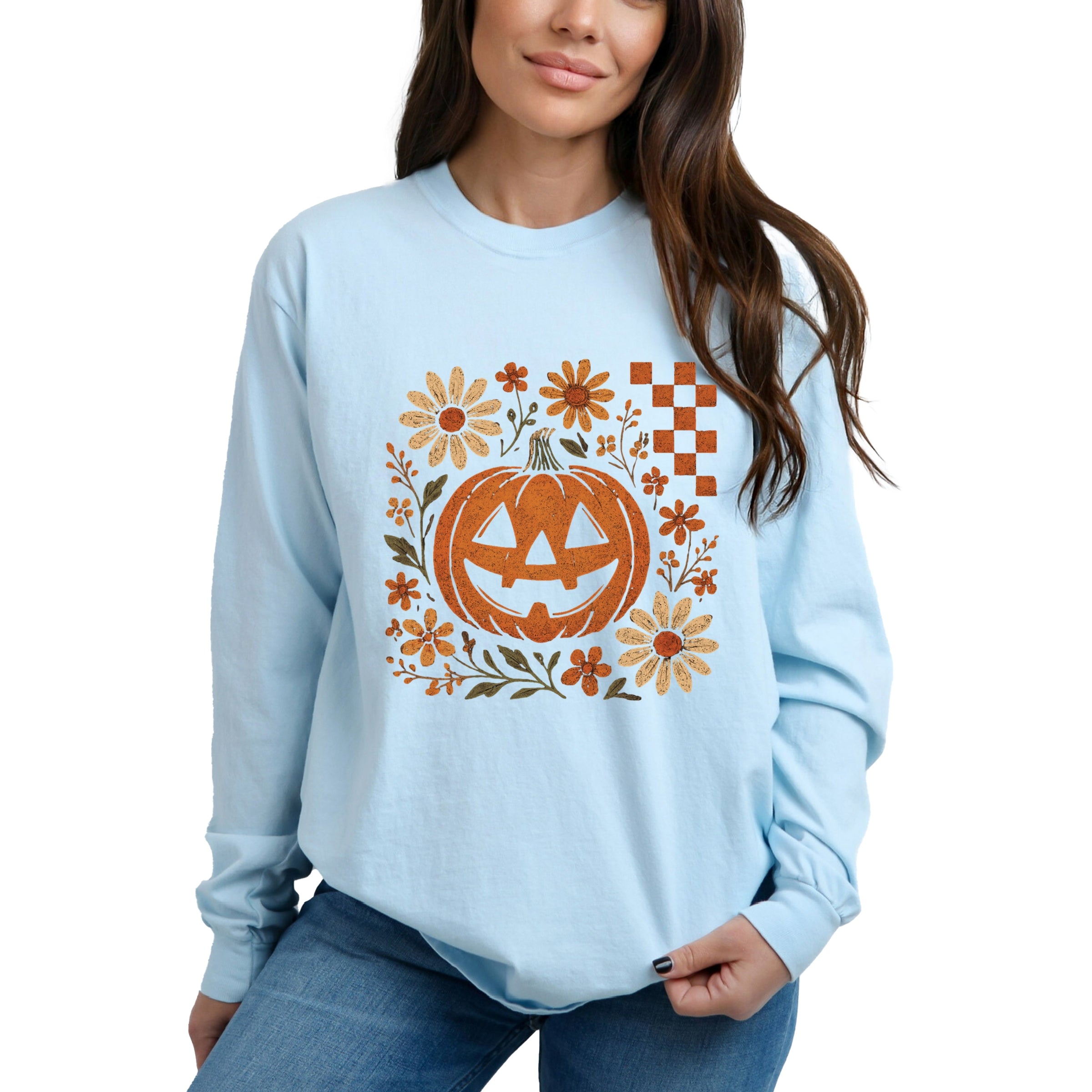 Pumpkin Floral Grunge - Garment Dyed Long Sleeve