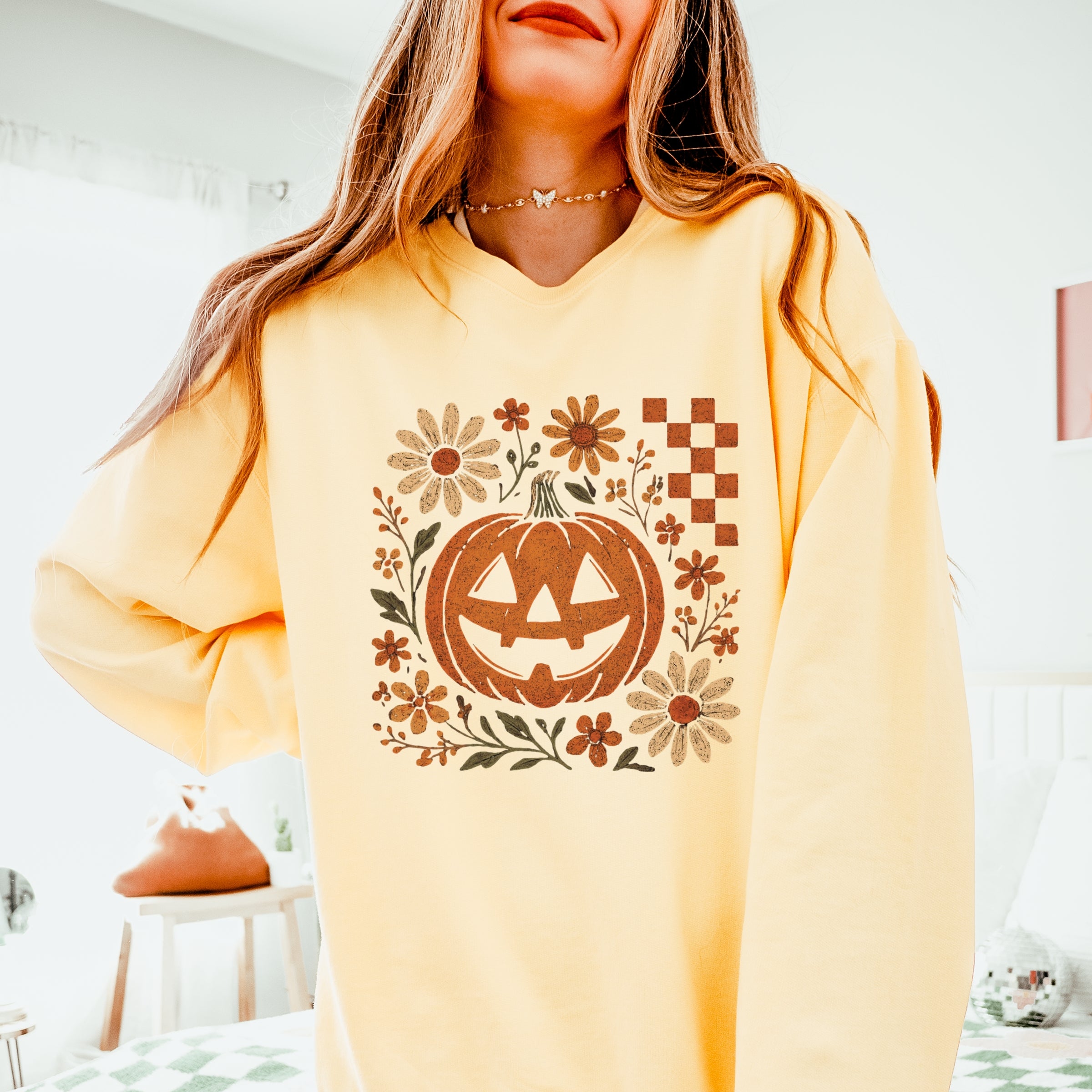 Pumpkin Floral Grunge - Lightweight Garment Dyed Sweatshirt