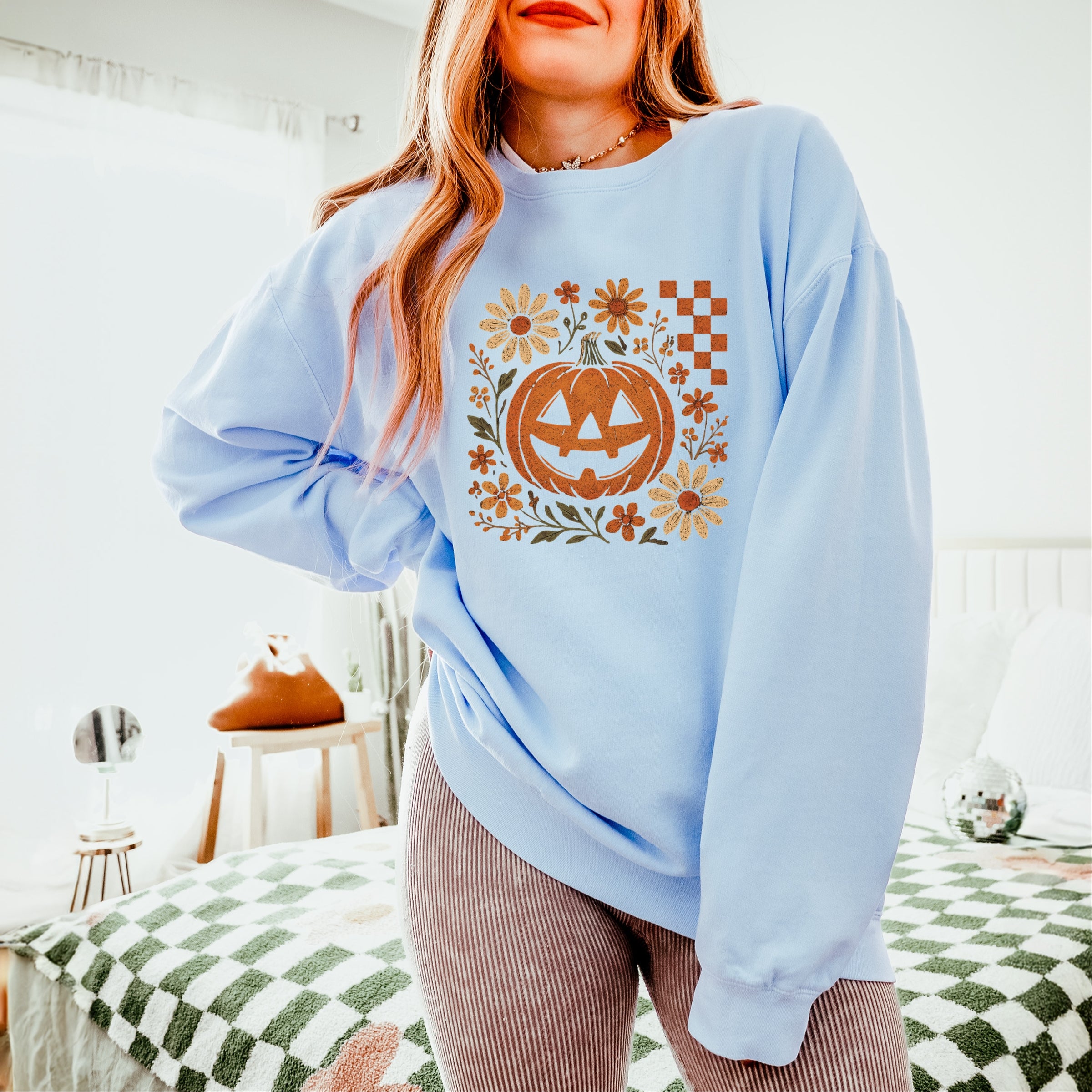 Pumpkin Floral Grunge - Lightweight Garment Dyed Sweatshirt