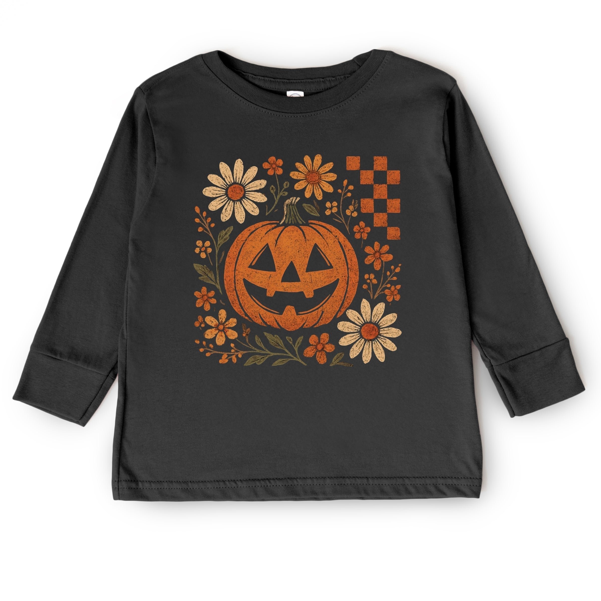 Pumpkin Floral Grunge - Youth Long Sleeve Graphic T-Shirt and Toddler Long Sleeve Graphic Tee
