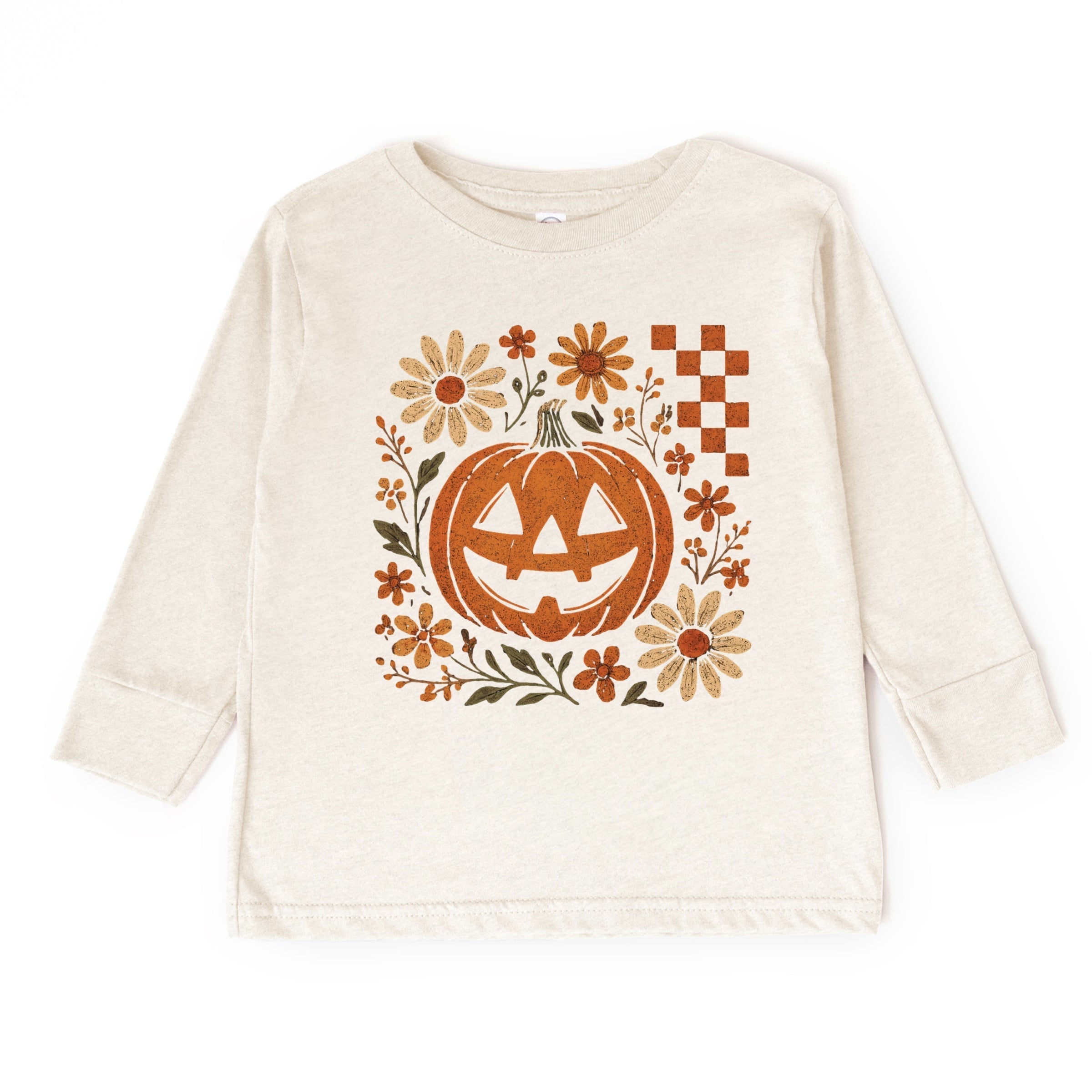 Pumpkin Floral Grunge - Youth Long Sleeve Graphic T-Shirt and Toddler Long Sleeve Graphic Tee