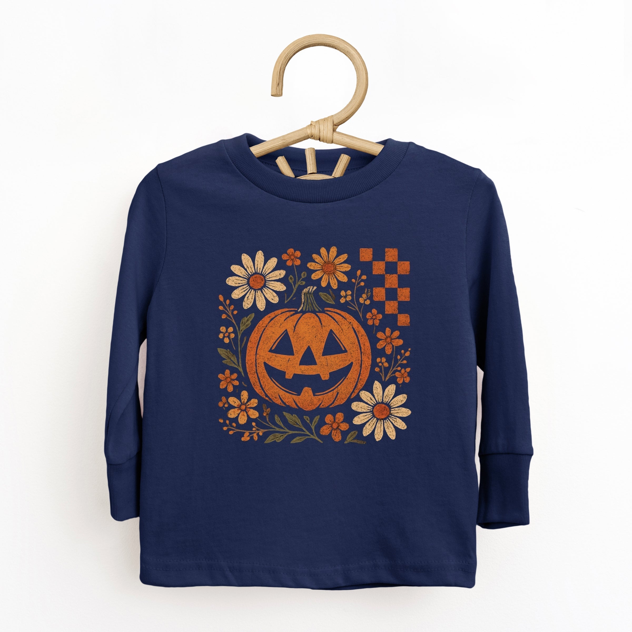 Pumpkin Floral Grunge - Youth Long Sleeve Graphic T-Shirt and Toddler Long Sleeve Graphic Tee