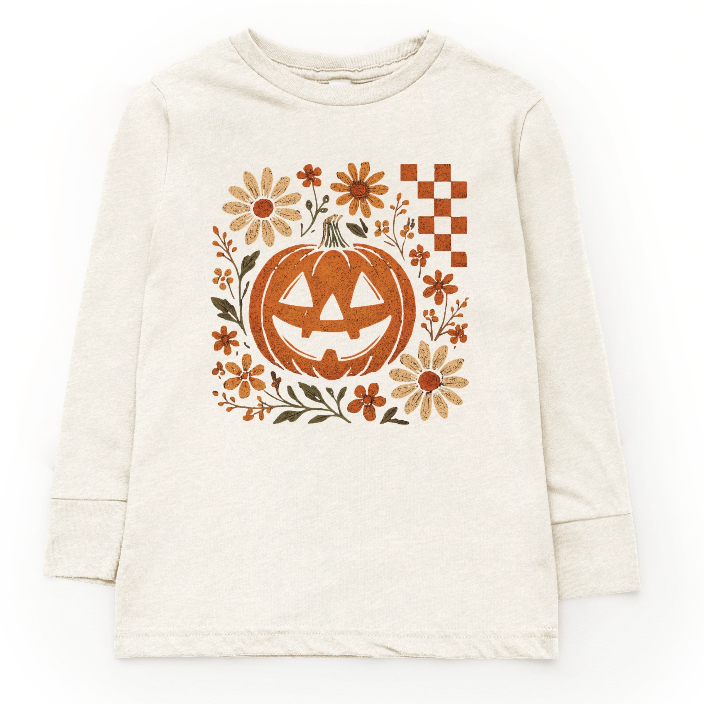 Pumpkin Floral Grunge - Youth Long Sleeve Graphic T-Shirt and Toddler Long Sleeve Graphic Tee