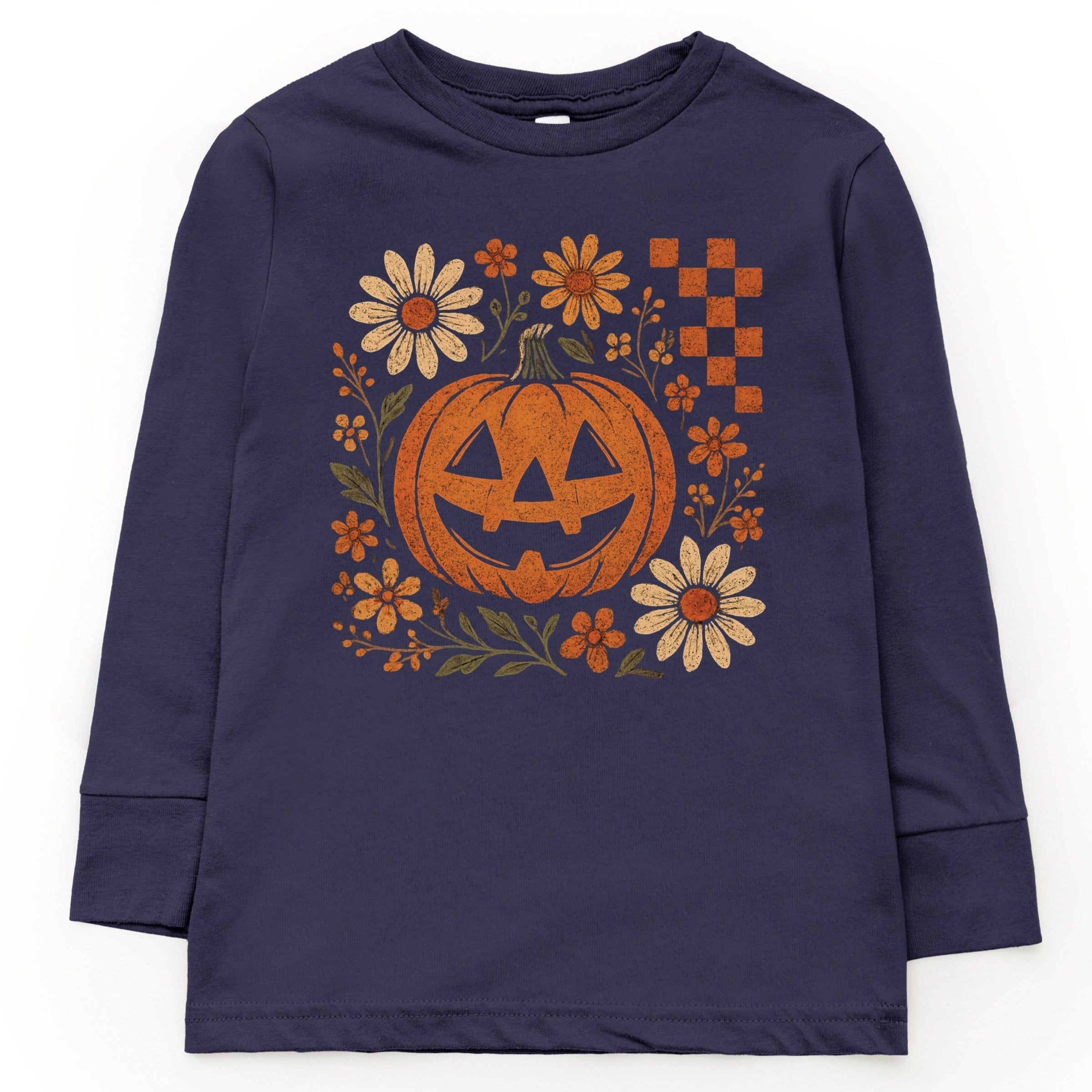 Pumpkin Floral Grunge - Youth Long Sleeve Graphic T-Shirt and Toddler Long Sleeve Graphic Tee