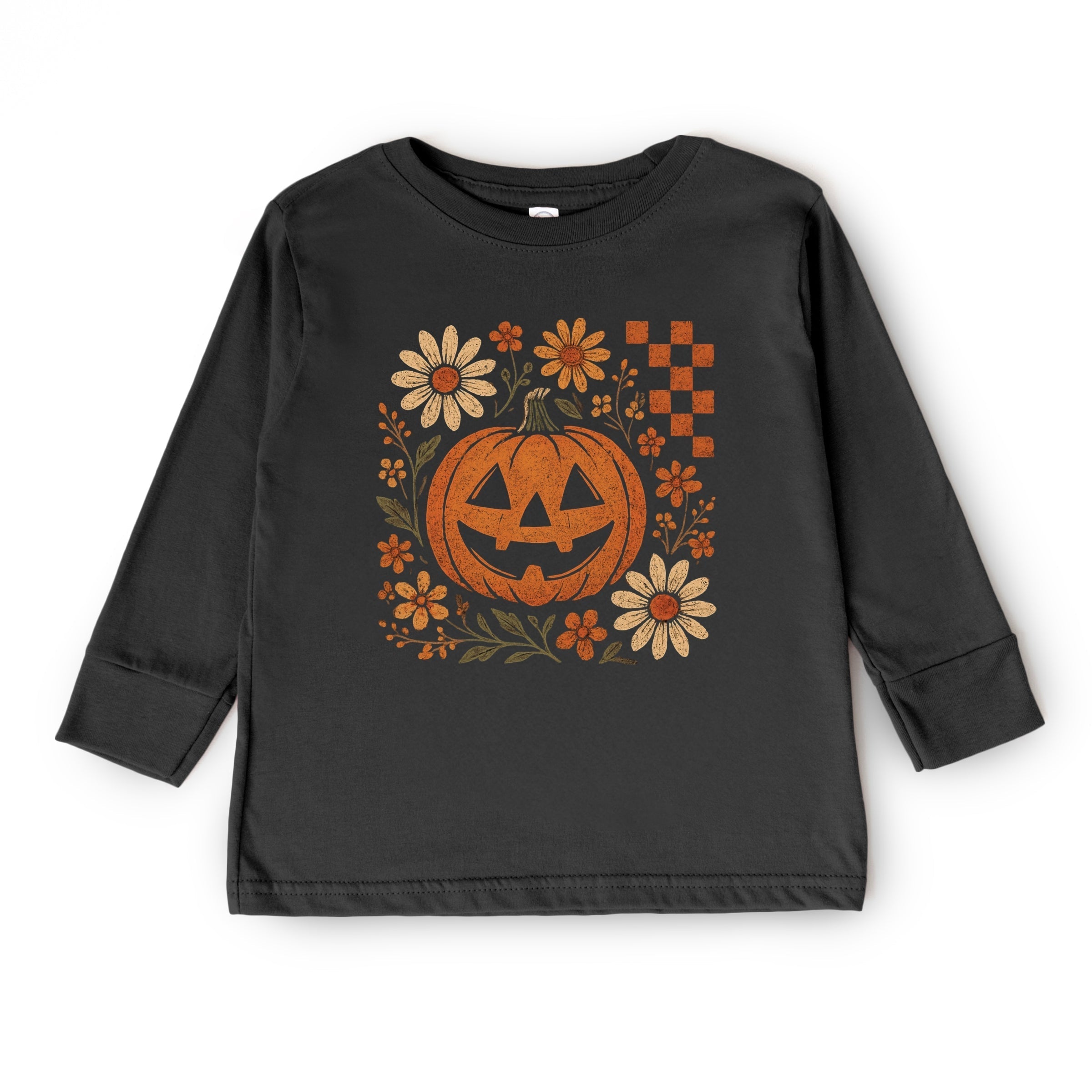 Pumpkin Floral Grunge - Youth Long Sleeve Graphic T-Shirt and Toddler Long Sleeve Graphic Tee