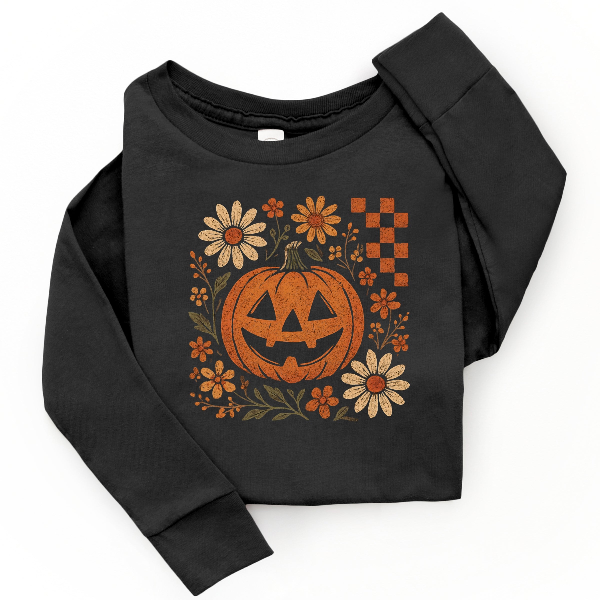 Pumpkin Floral Grunge - Youth Long Sleeve Graphic T-Shirt and Toddler Long Sleeve Graphic Tee