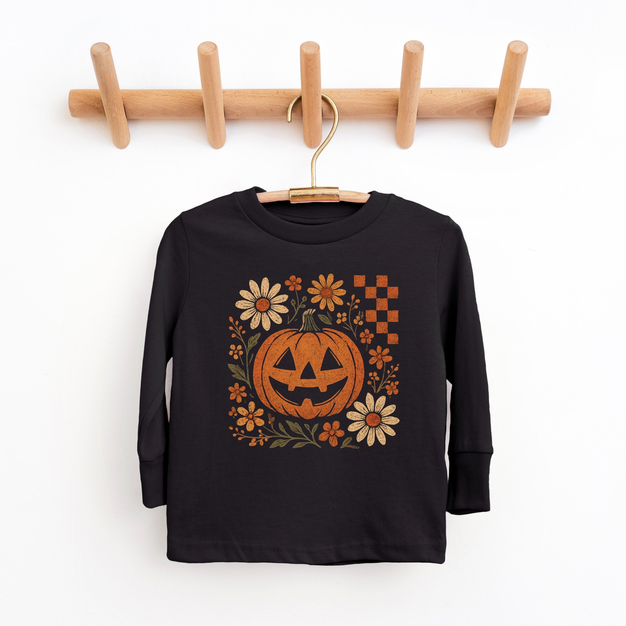 Pumpkin Floral Grunge - Youth Long Sleeve Graphic T-Shirt and Toddler Long Sleeve Graphic Tee