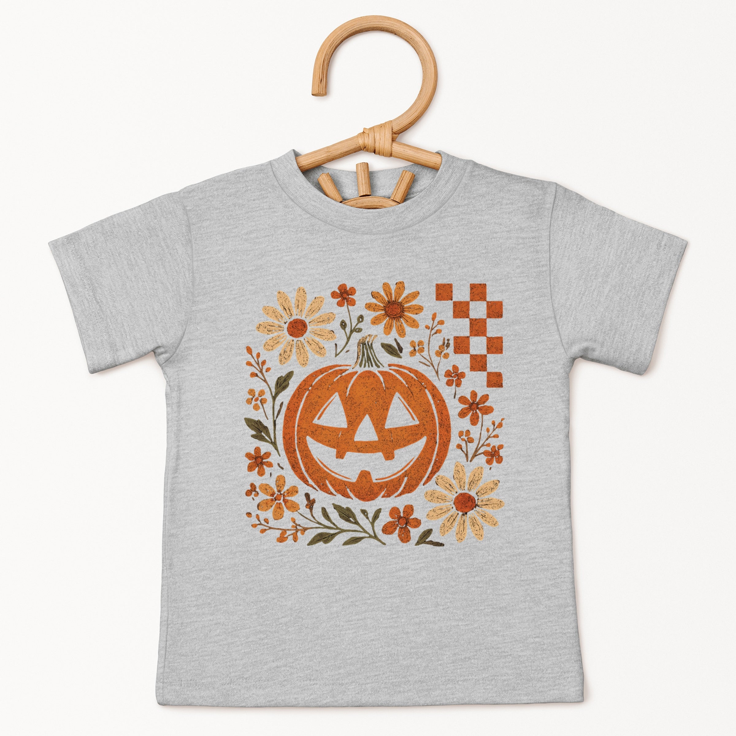 Pumpkin Floral Grunge - Youth Short Sleeve Graphic T-Shirt and Toddler Short Sleeve Graphic T-Shirt