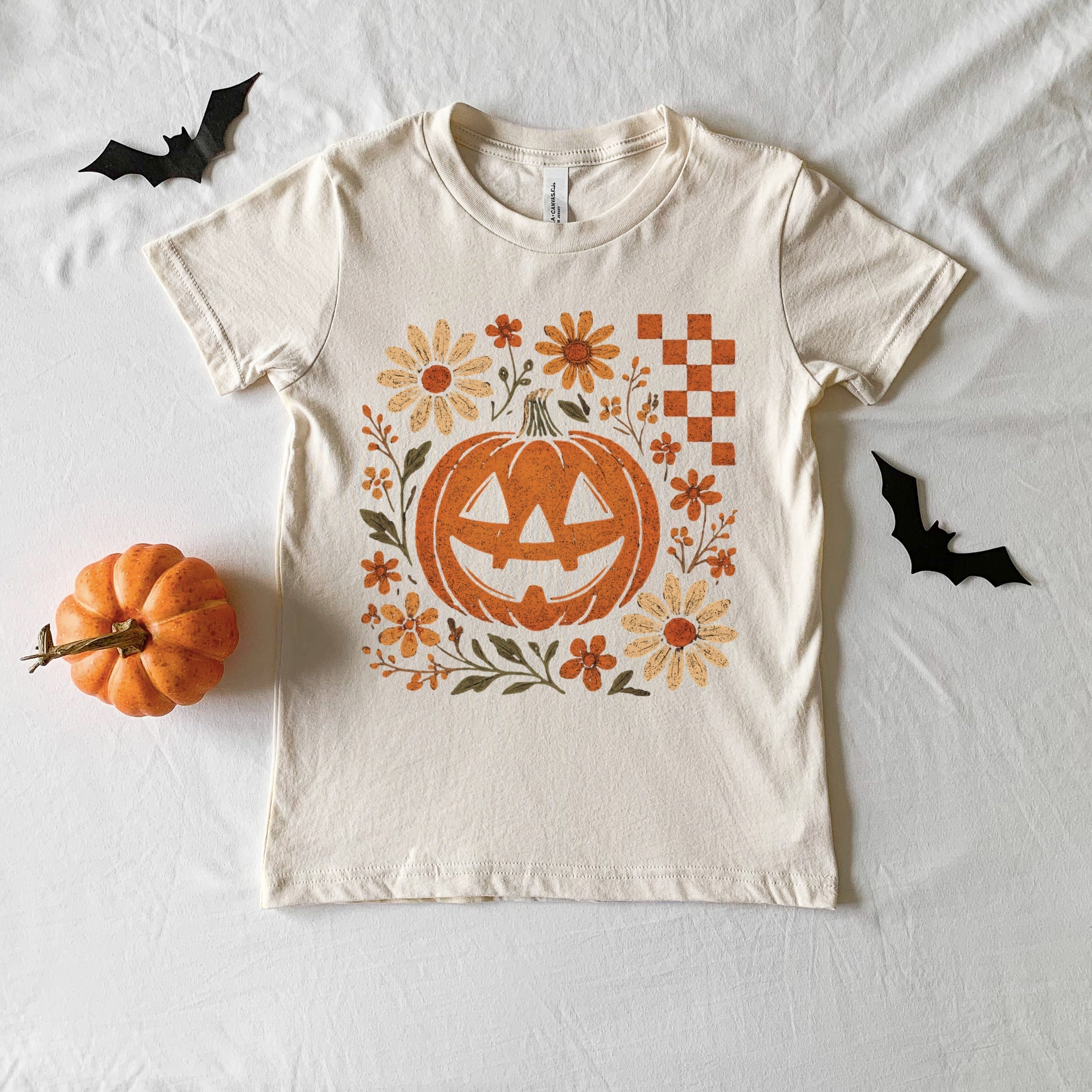 Pumpkin Floral Grunge - Youth Short Sleeve Graphic T-Shirt and Toddler Short Sleeve Graphic T-Shirt
