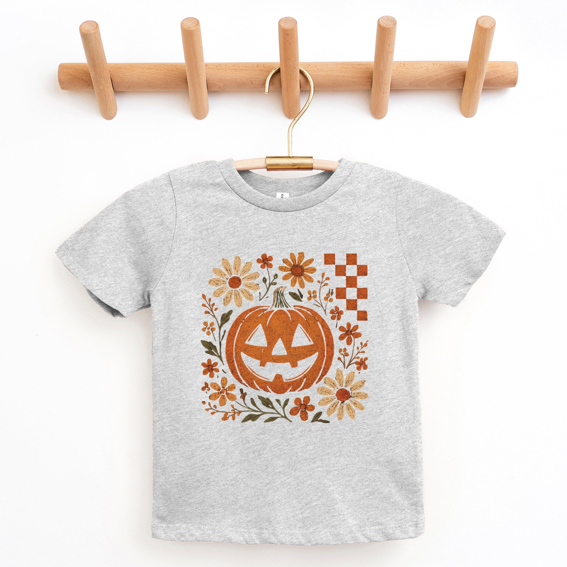 Pumpkin Floral Grunge - Youth Short Sleeve Graphic T-Shirt and Toddler Short Sleeve Graphic T-Shirt