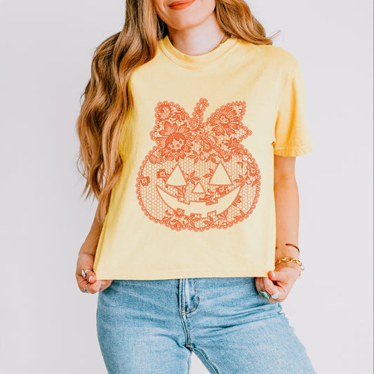 Pumpkin Doily Coquette - Boxy Crop Top