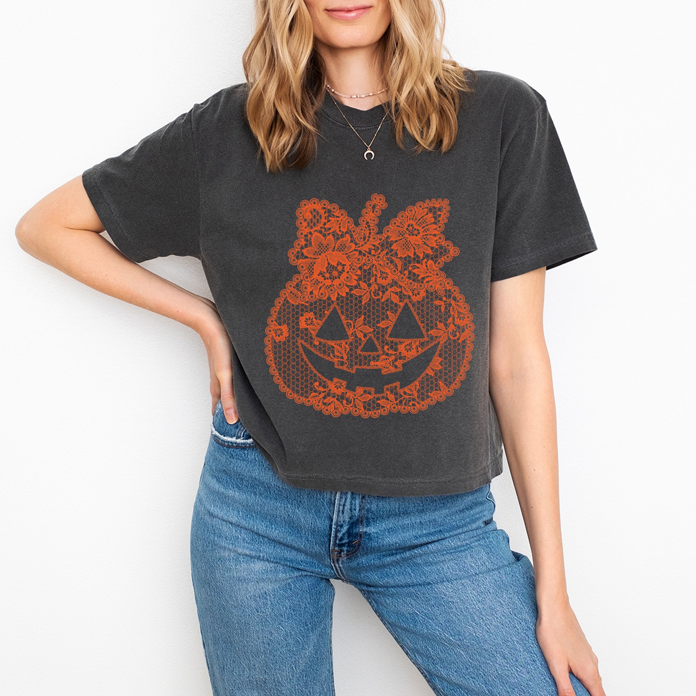 Pumpkin Doily Coquette - Boxy Crop Top