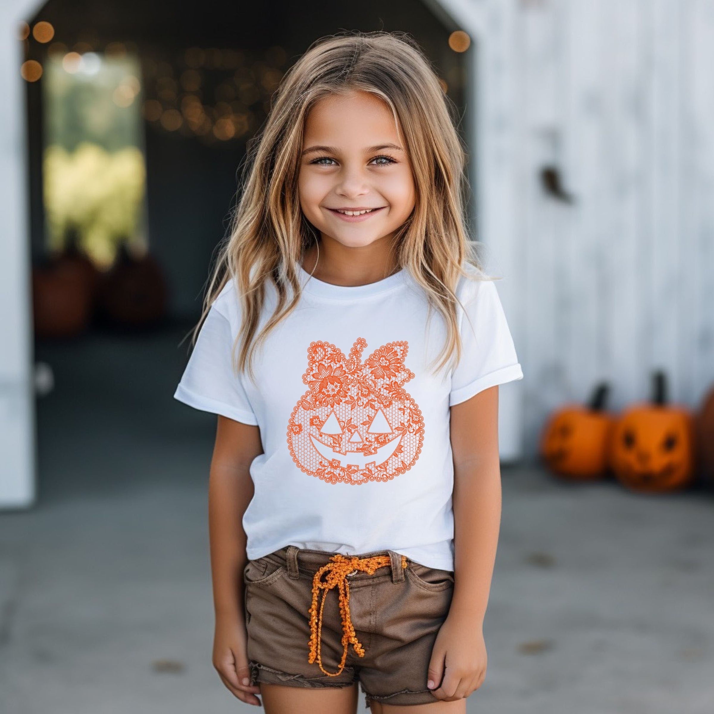 Pumpkin Doily Coquette - Youth Short Sleeve Graphic T-Shirt and Toddler Short Sleeve Graphic T-Shirt