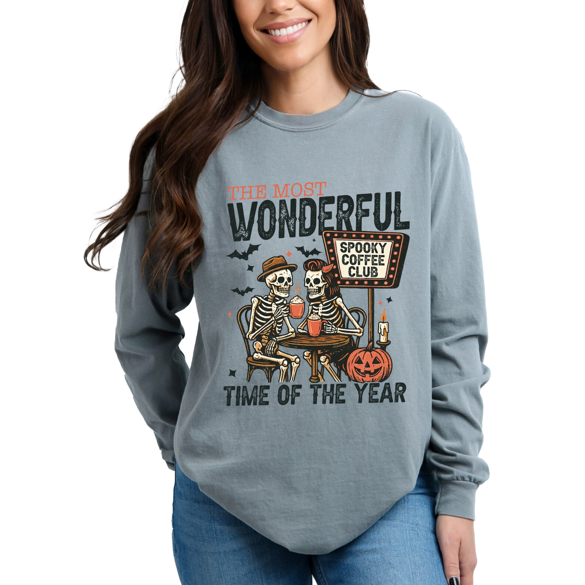 Halloween Wonderful Time of the Year Skeletons - Garment Dyed Long Sleeve