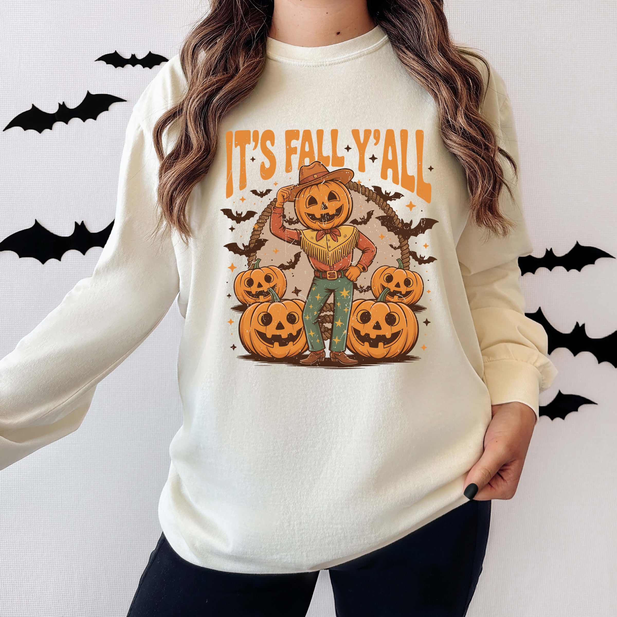 It's Fall Y'all Pumpkin Cowboy - Garment Dyed Long Sleeve