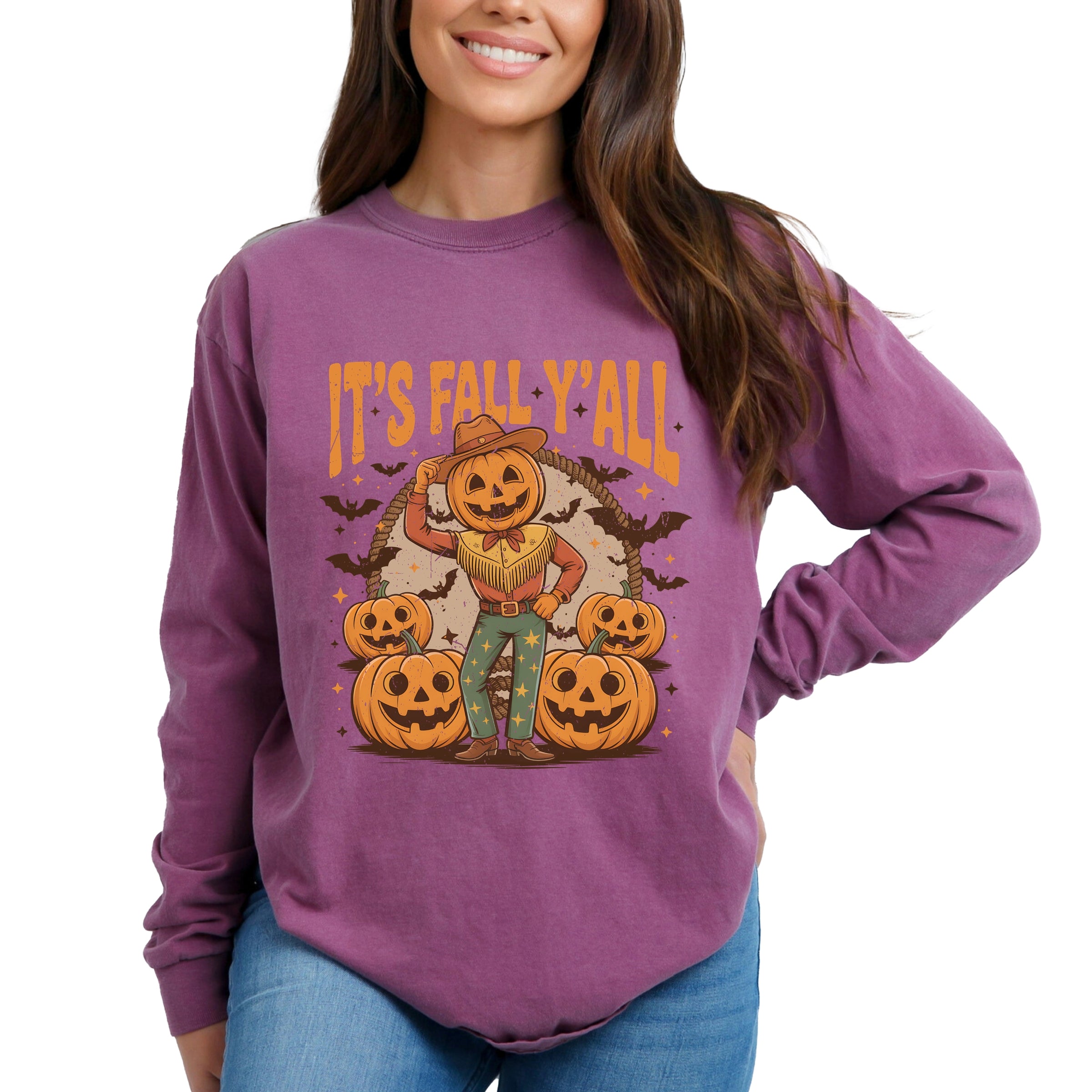 It's Fall Y'all Pumpkin Cowboy - Garment Dyed Long Sleeve