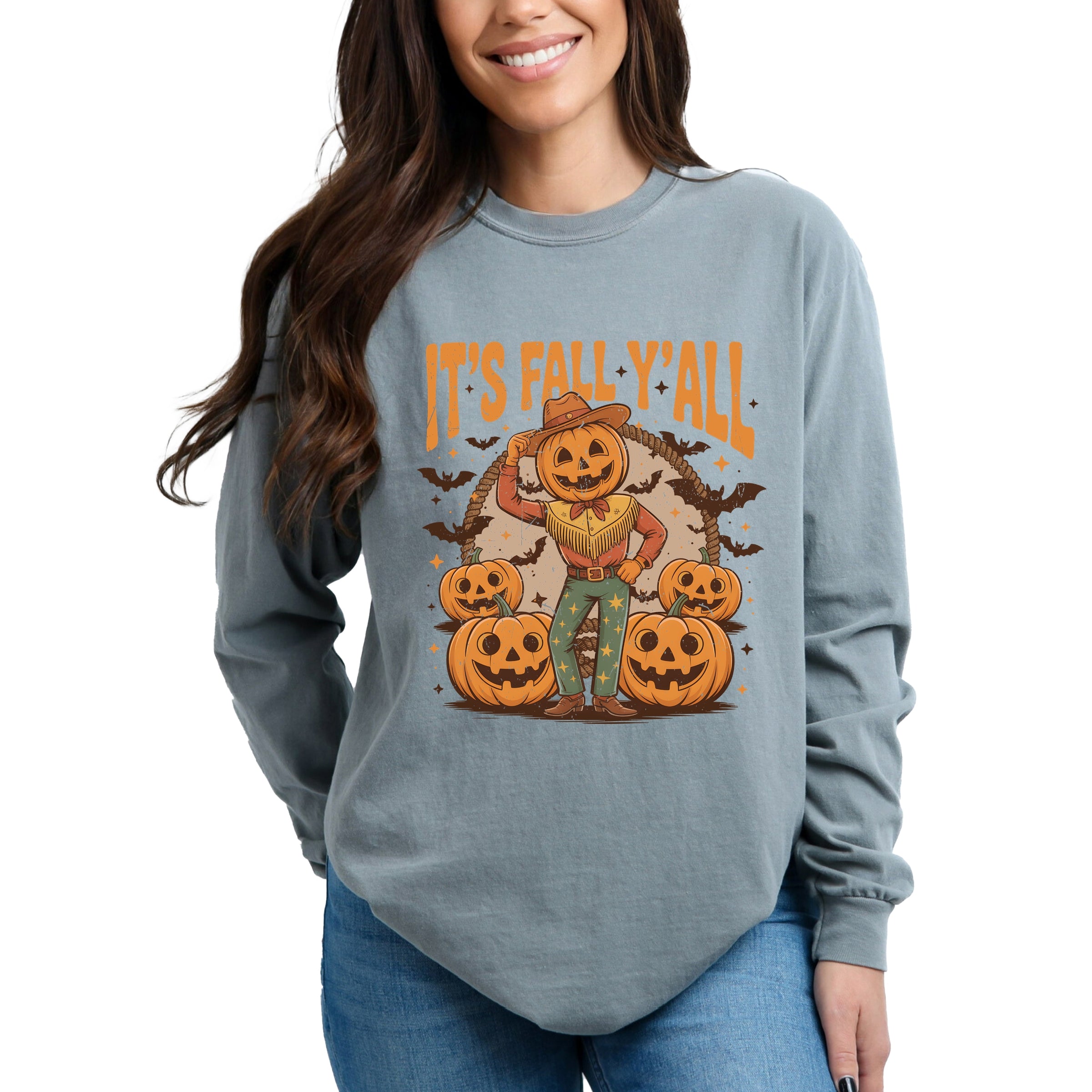 It's Fall Y'all Pumpkin Cowboy - Garment Dyed Long Sleeve