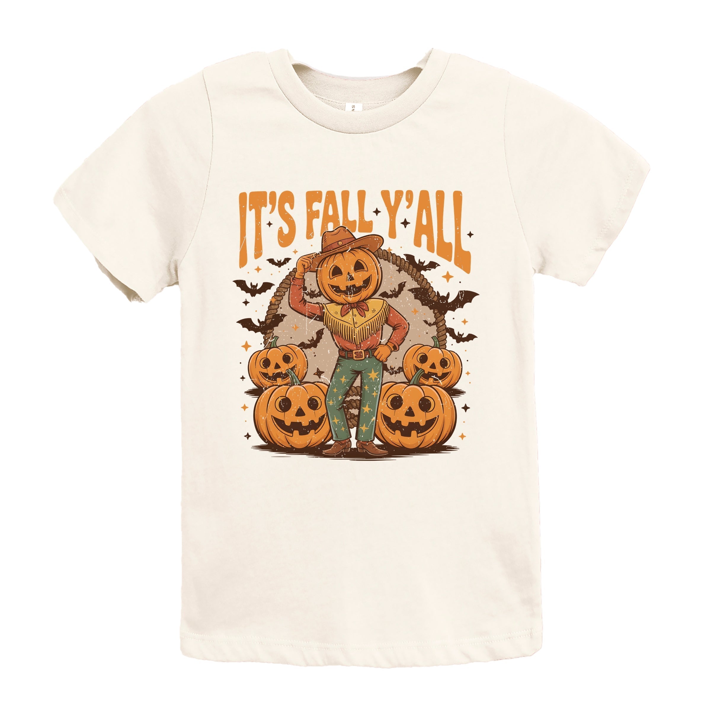 It's Fall Y'all Pumpkin Cowboy - Youth Short Sleeve Graphic T-Shirt and Toddler Short Sleeve Graphic T-Shirt