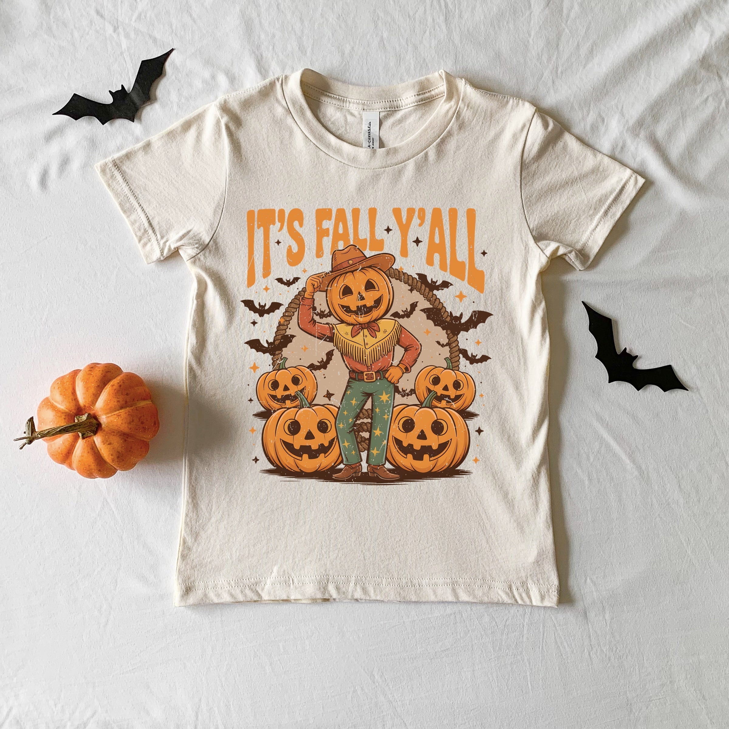 It's Fall Y'all Pumpkin Cowboy - Youth Short Sleeve Graphic T-Shirt and Toddler Short Sleeve Graphic T-Shirt