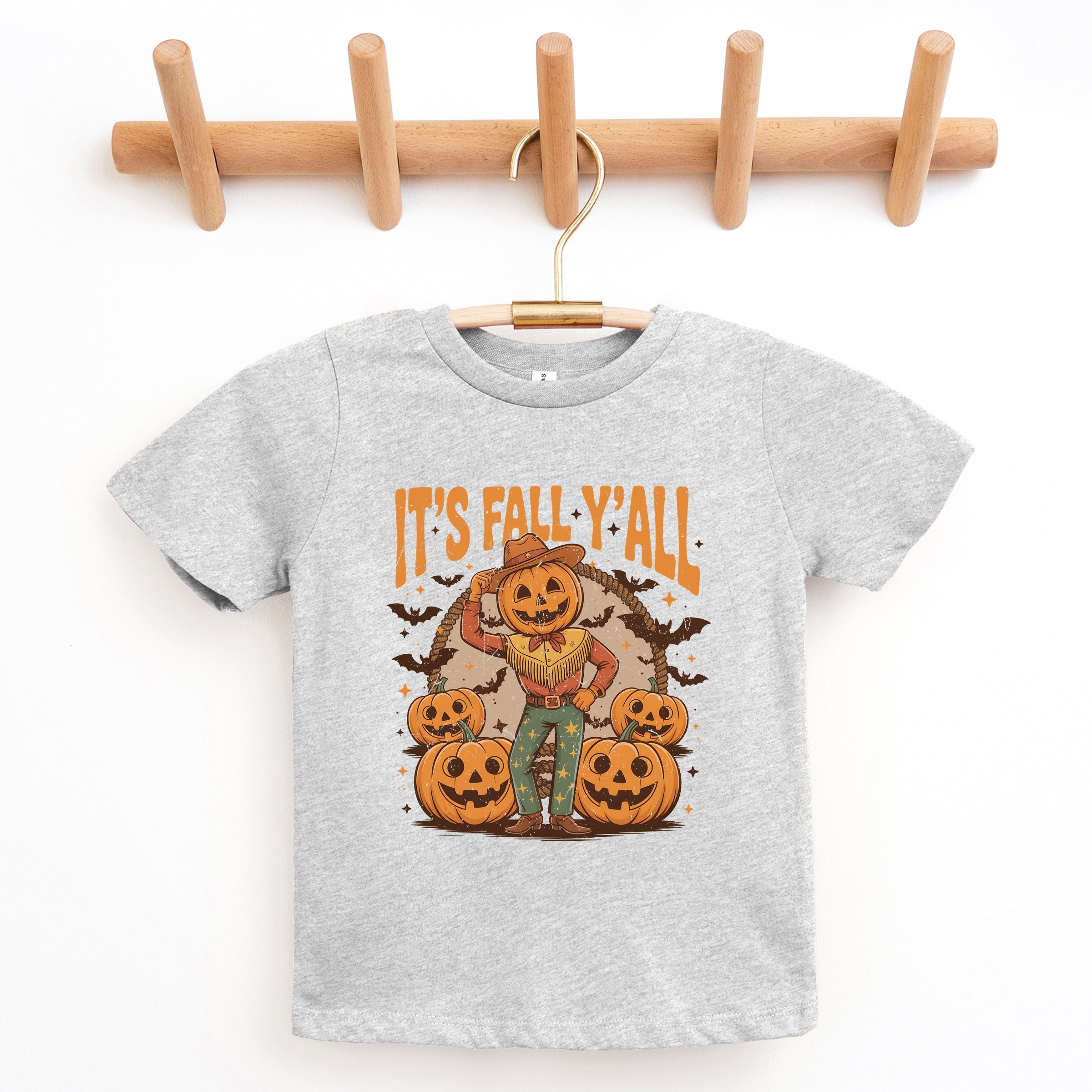 It's Fall Y'all Pumpkin Cowboy - Youth Short Sleeve Graphic T-Shirt and Toddler Short Sleeve Graphic T-Shirt