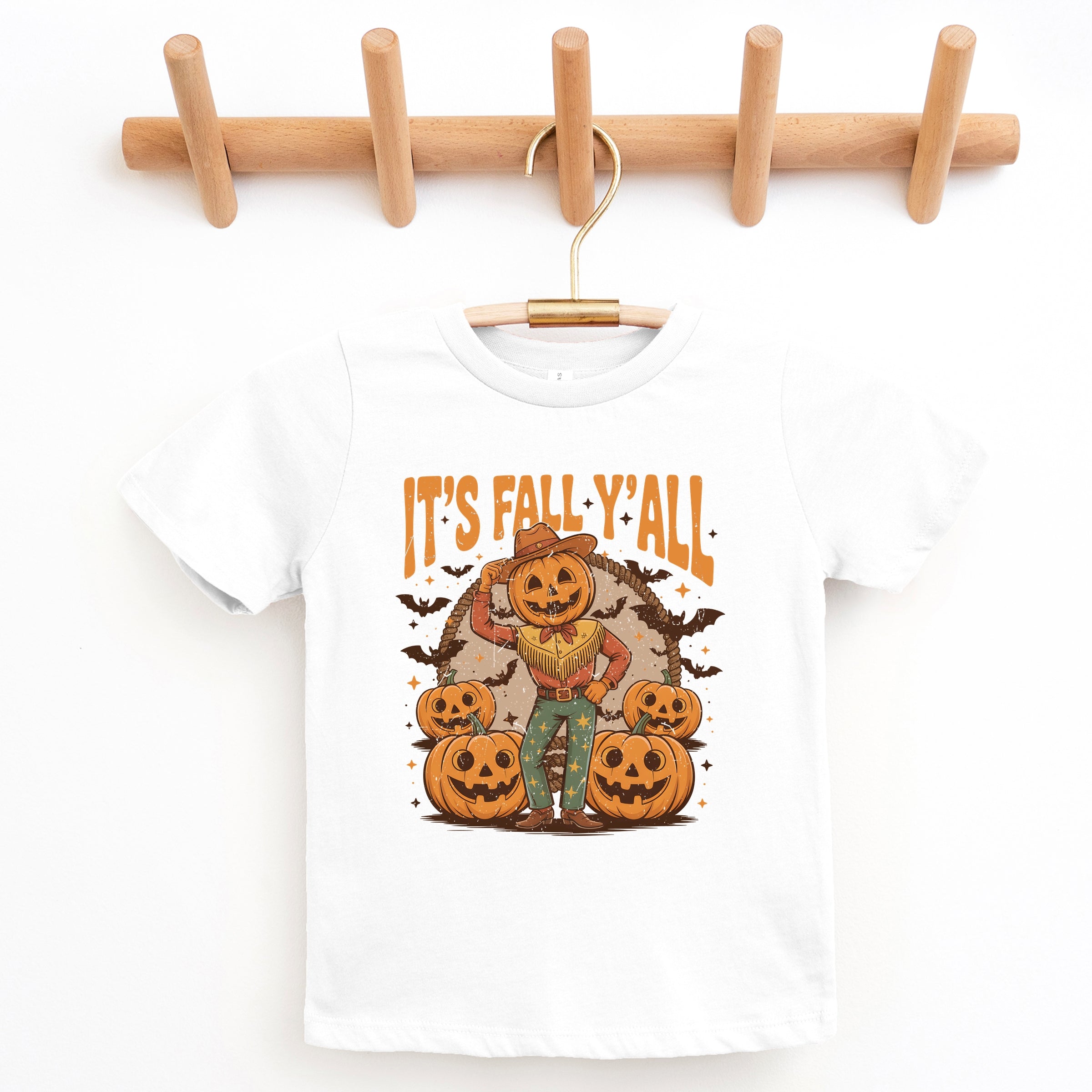 It's Fall Y'all Pumpkin Cowboy - Youth Short Sleeve Graphic T-Shirt and Toddler Short Sleeve Graphic T-Shirt