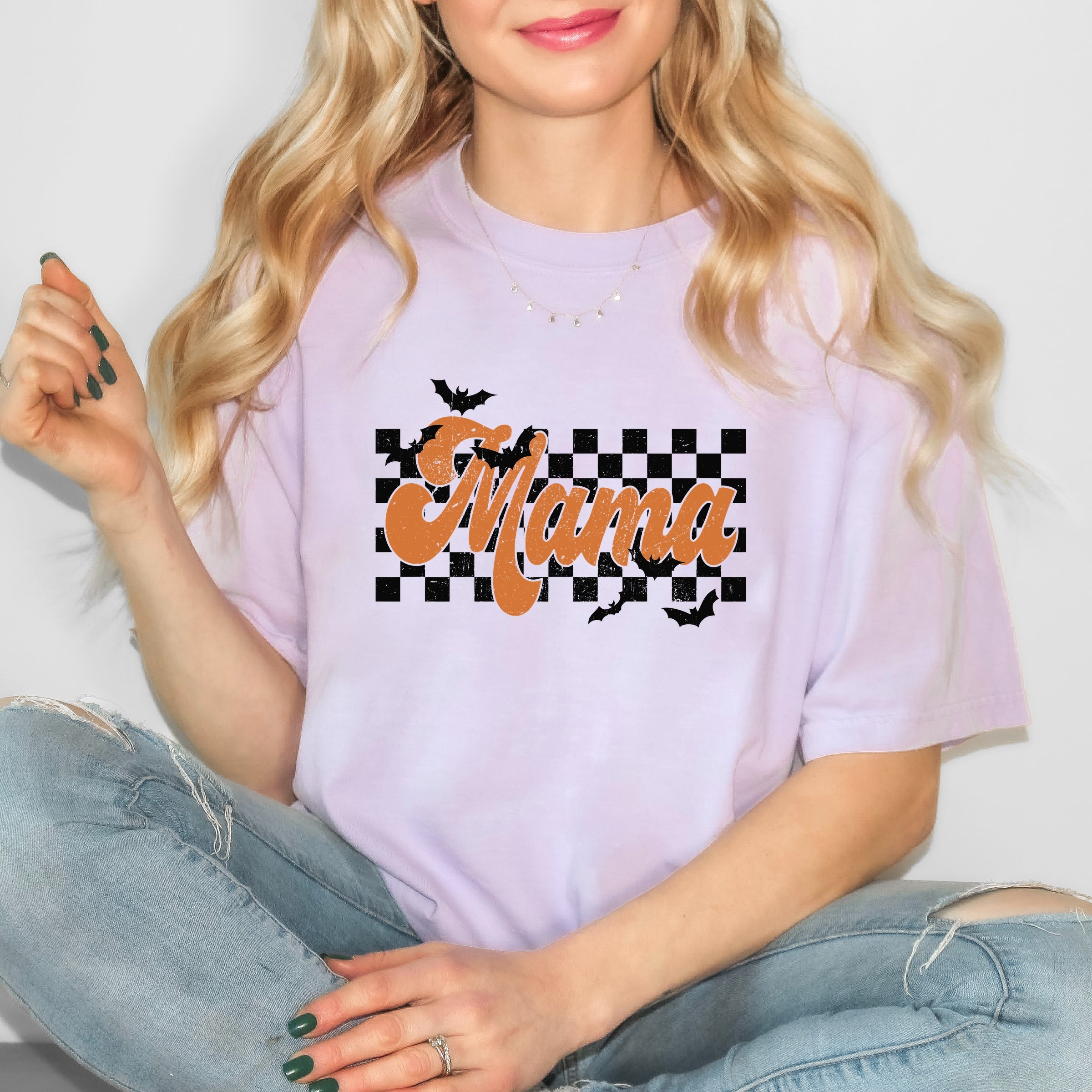 Mama Checkered Bats - Garment Dyed Tee