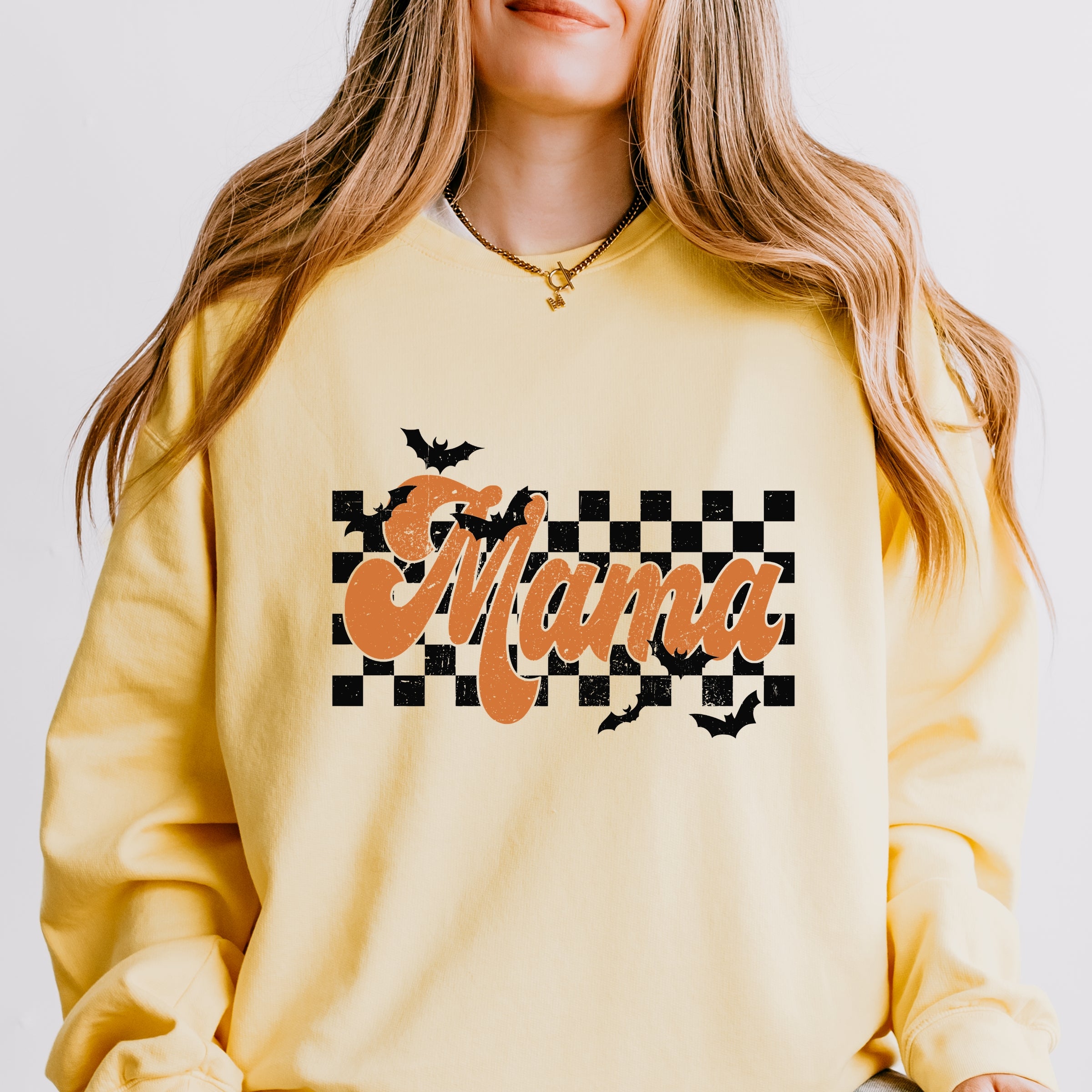Mama Checkered Bats - Lightweight Garment Dyed Sweatshirt
