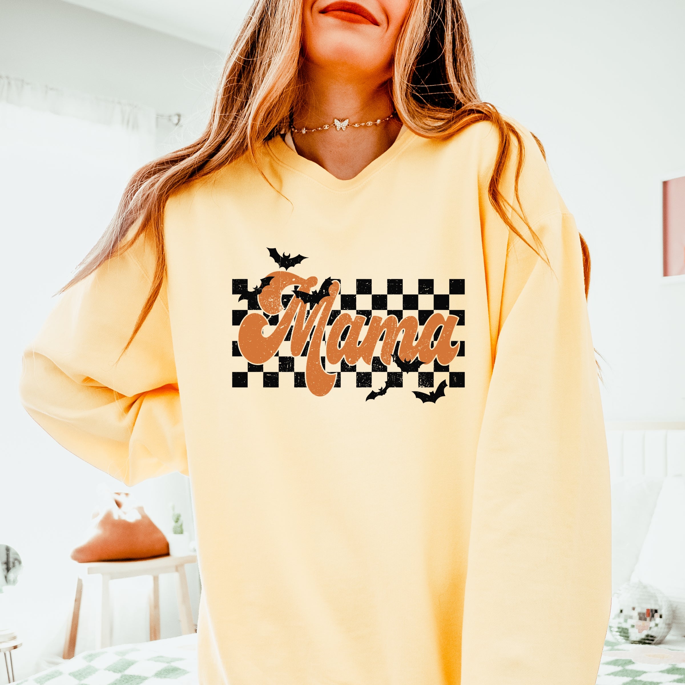 Mama Checkered Bats - Lightweight Garment Dyed Sweatshirt