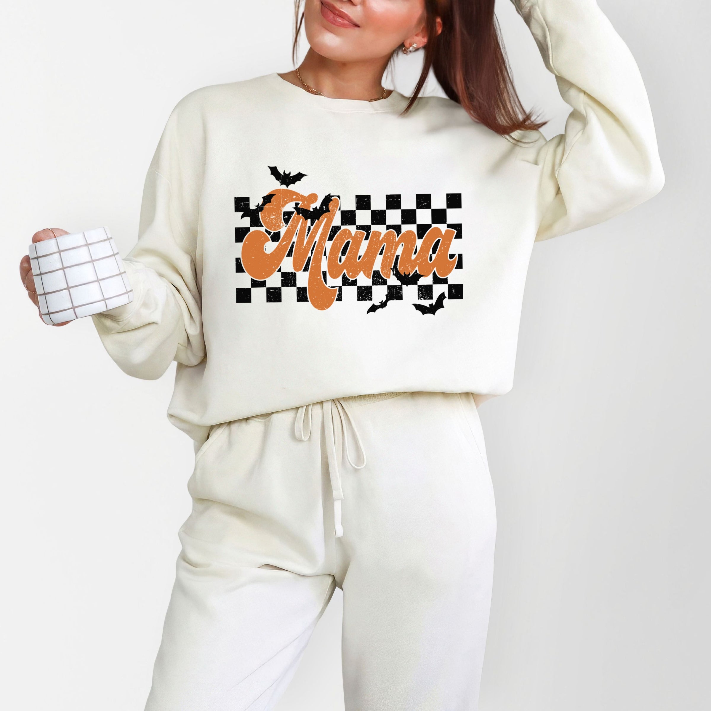 Mama Checkered Bats - Lightweight Garment Dyed Sweatshirt