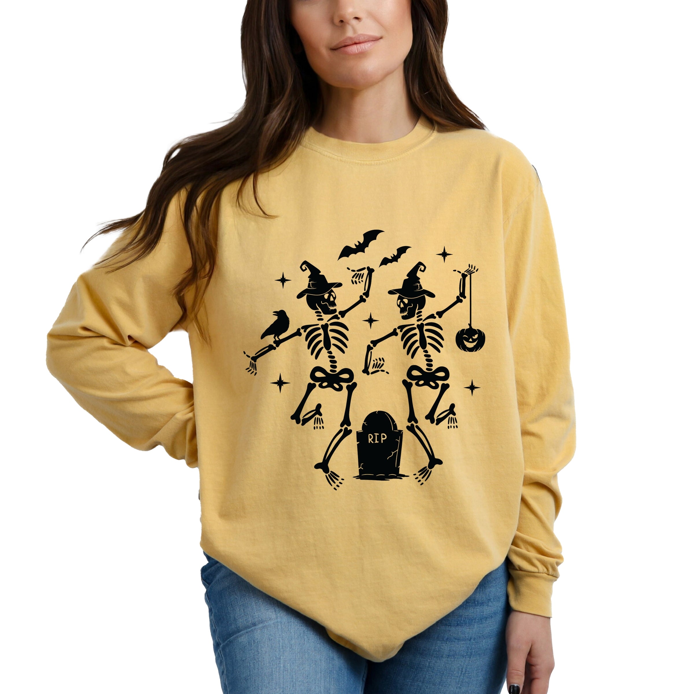 Two Skeletons Dancing Grave - Garment Dyed Long Sleeve