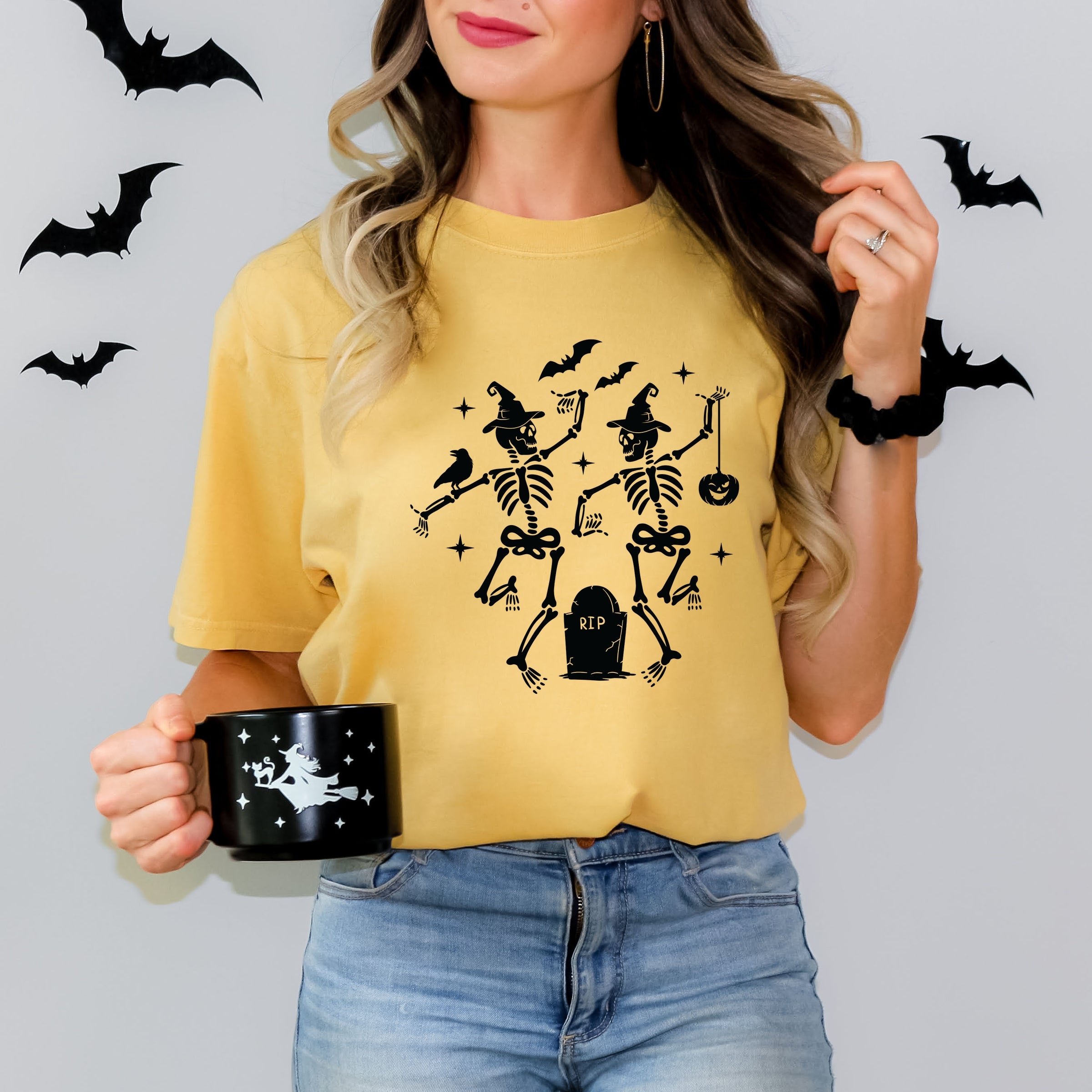 Two Skeletons Dancing Grave - Garment Dyed Tee