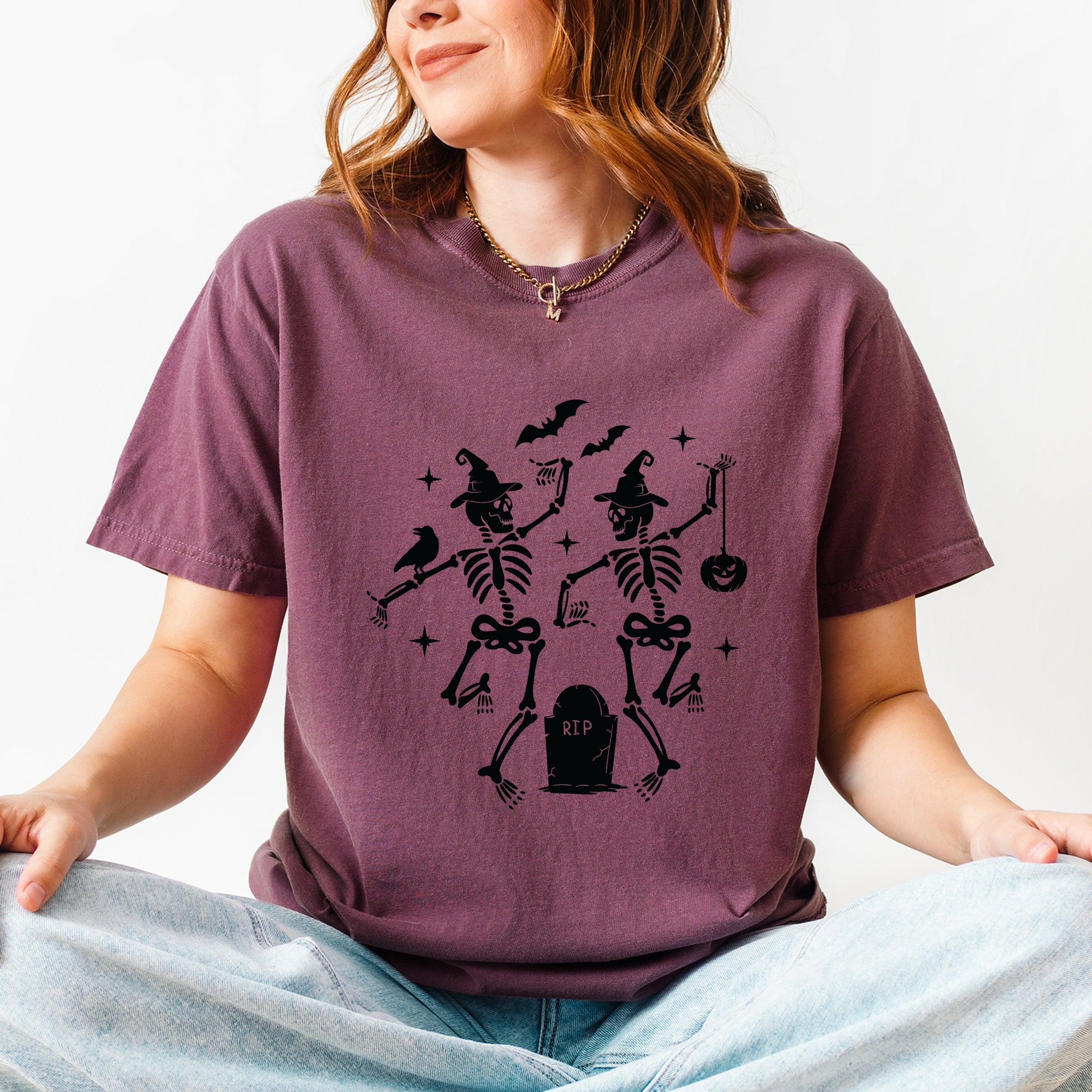 Two Skeletons Dancing Grave - Garment Dyed Tee