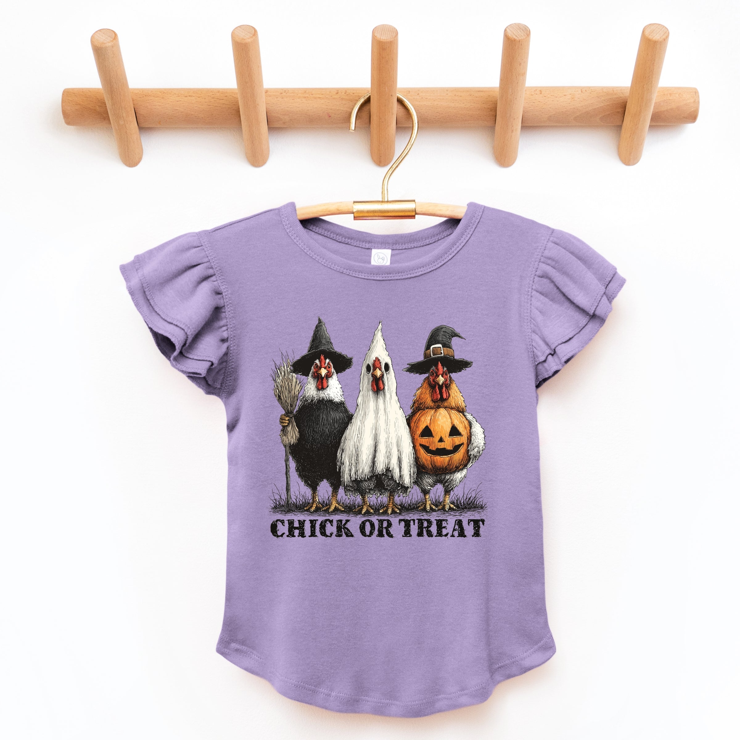Chick or Treat Halloween Chickens - Flutter Sleeve Graphic T-Shirt
