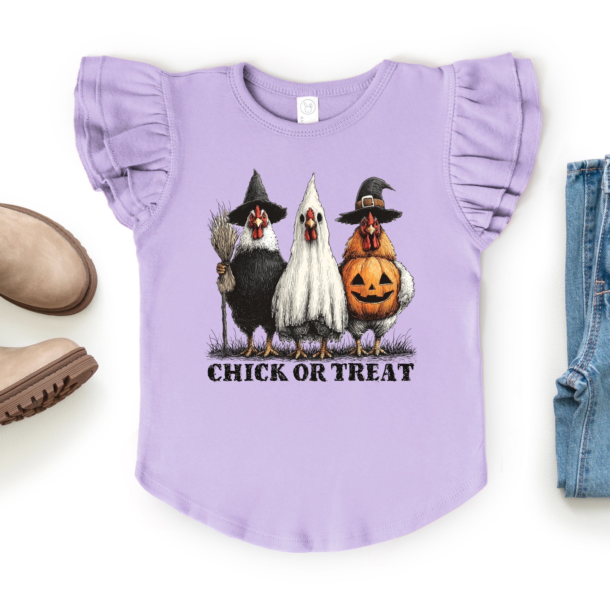 Chick or Treat Halloween Chickens - Flutter Sleeve Graphic T-Shirt