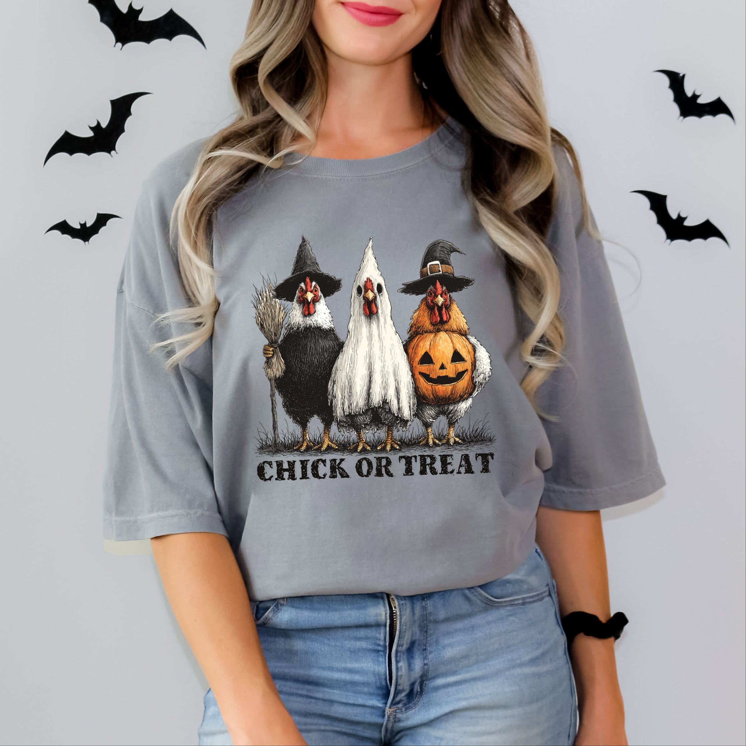 Chick or Treat Halloween Chickens - Garment Dyed Tee