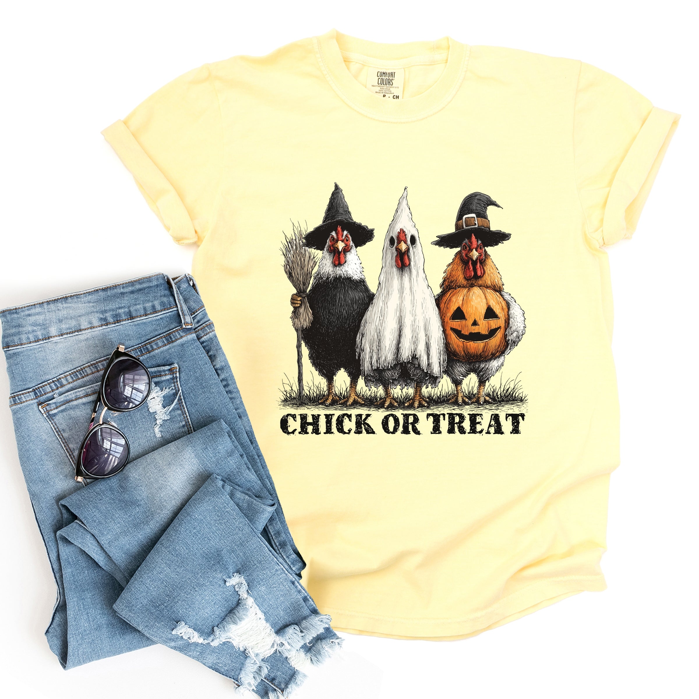 Chick or Treat Halloween Chickens - Garment Dyed Tee