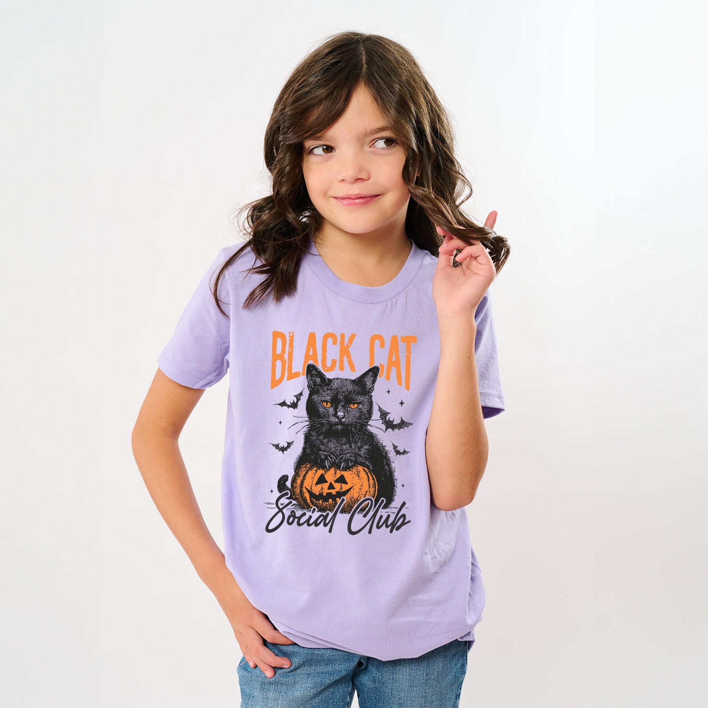 Black Cat Social Club Pumpkin - Youth Short Sleeve Graphic T-Shirt and Toddler Short Sleeve Graphic T-Shirt