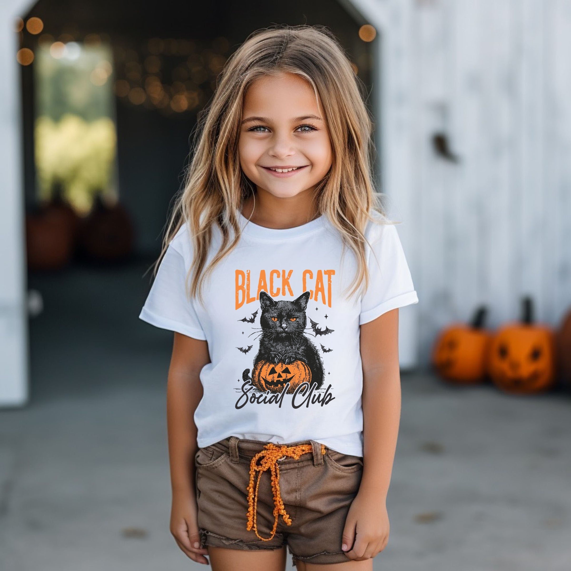 Black Cat Social Club Pumpkin - Youth Short Sleeve Graphic T-Shirt and Toddler Short Sleeve Graphic T-Shirt