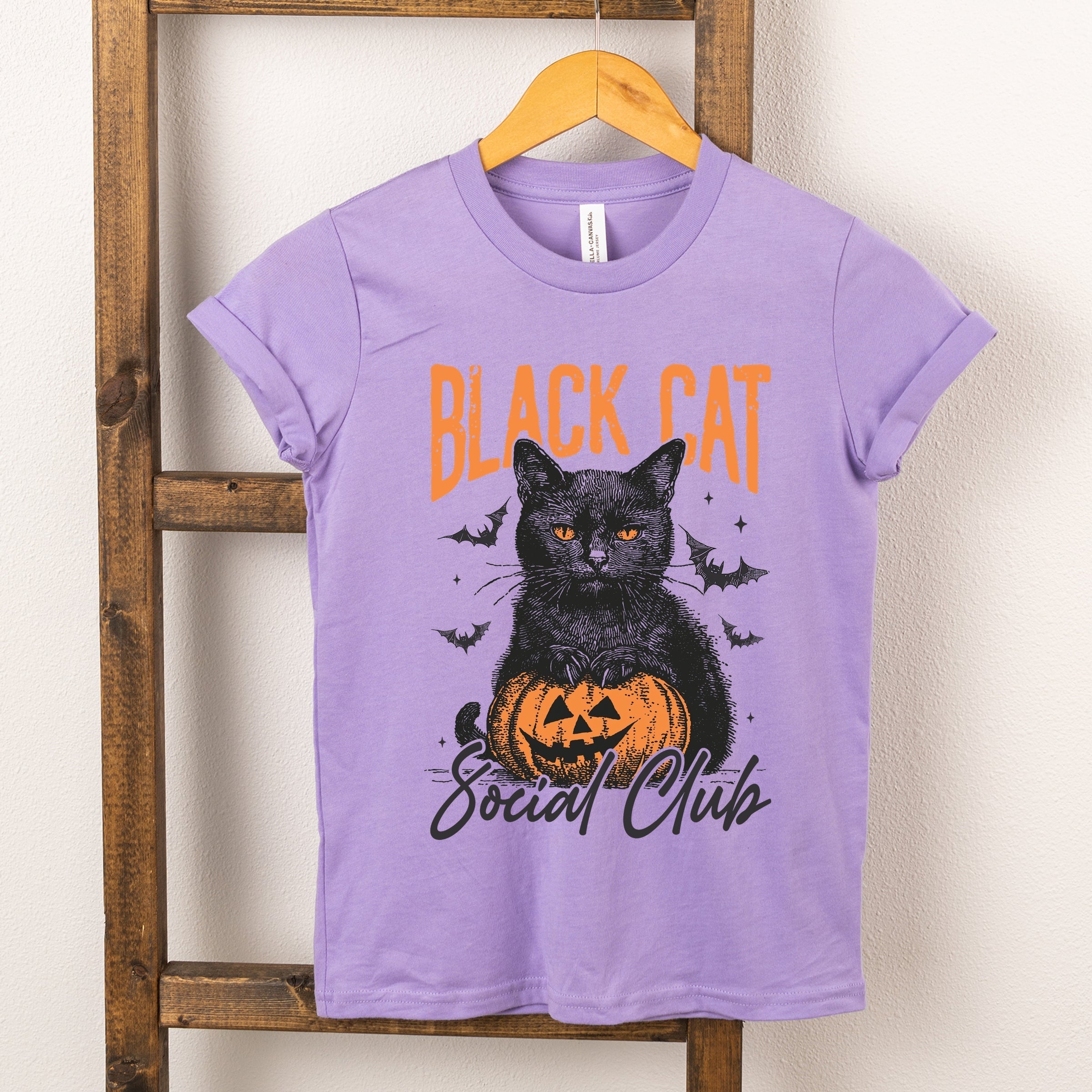 Black Cat Social Club Pumpkin - Youth Short Sleeve Graphic T-Shirt and Toddler Short Sleeve Graphic T-Shirt