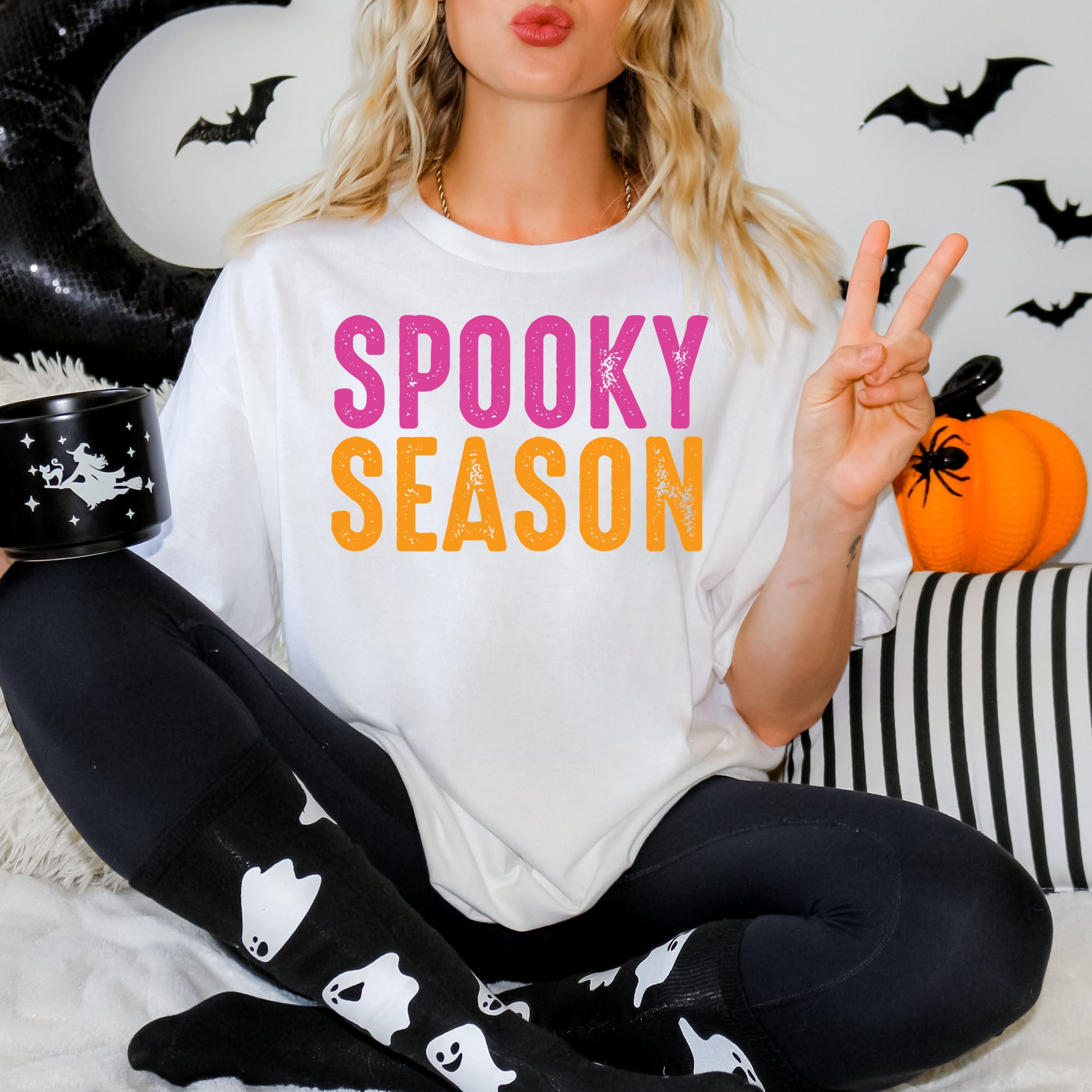 Spooky Season Bright Distressed - Women's Garment Dyed Graphic T-Shirt