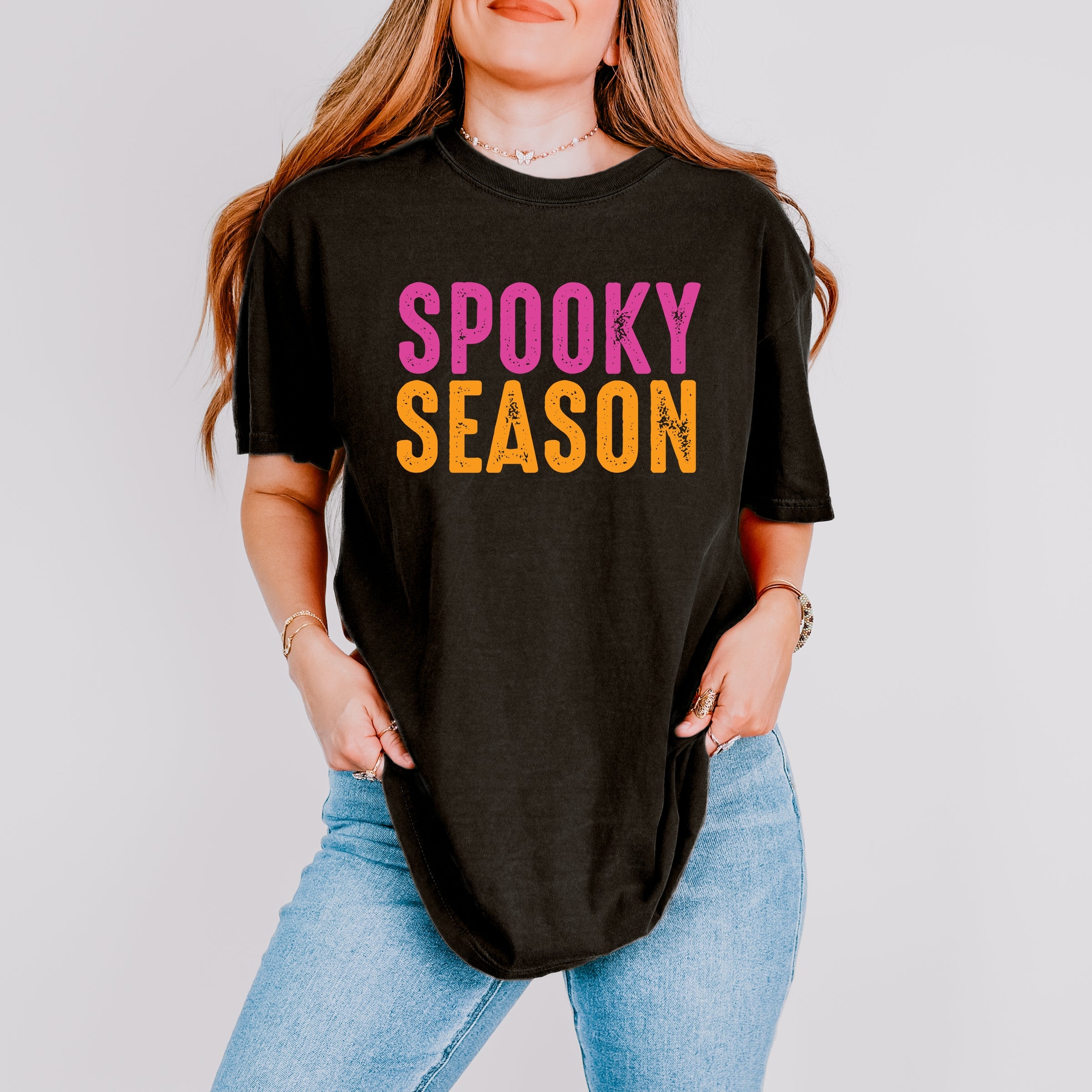Spooky Season Bright Distressed - Women's Garment Dyed Graphic T-Shirt