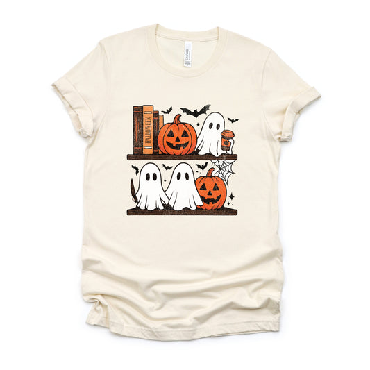 Halloween Bookshelf Ghosts - Short Sleeve Tee