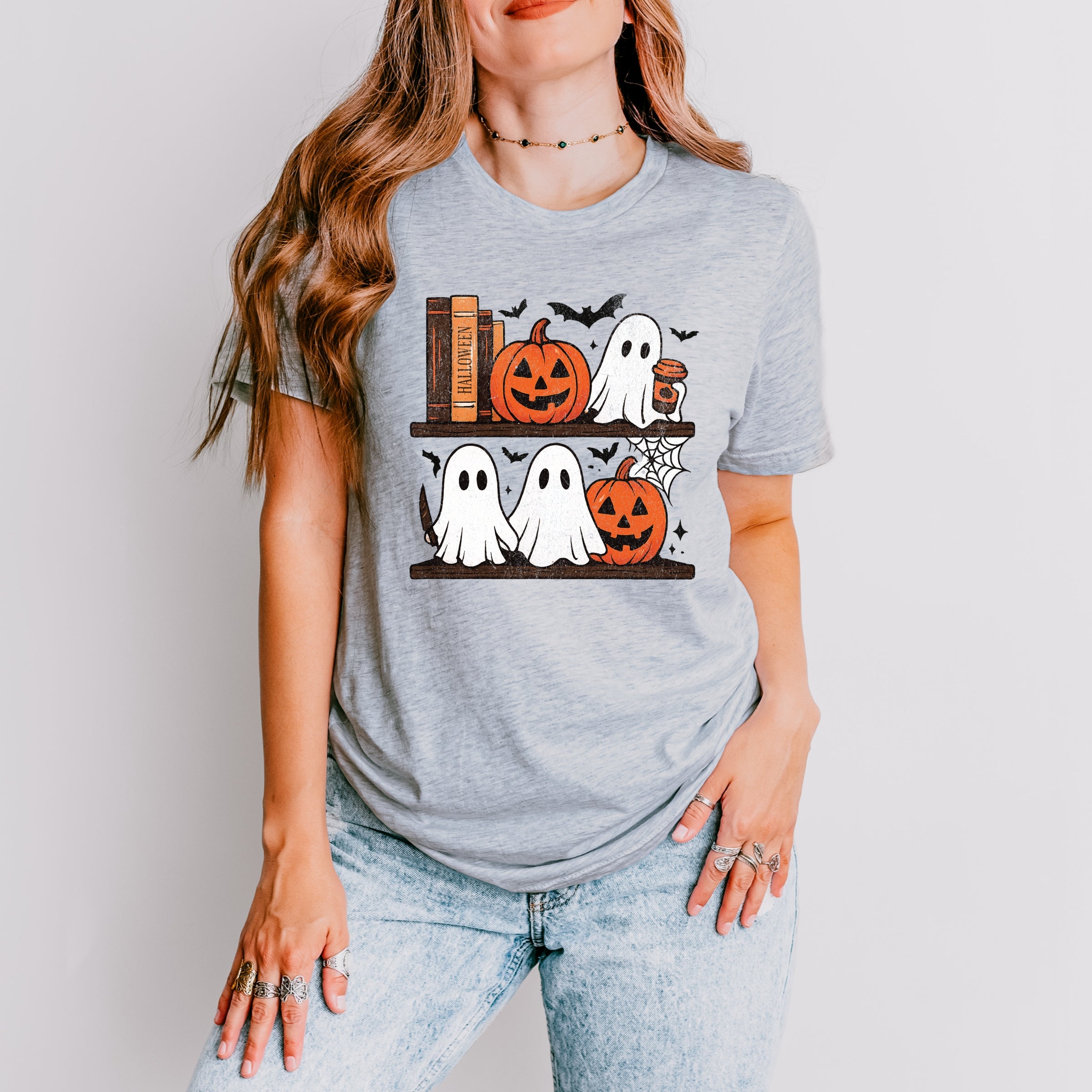 Halloween Bookshelf Ghosts - Short Sleeve Tee