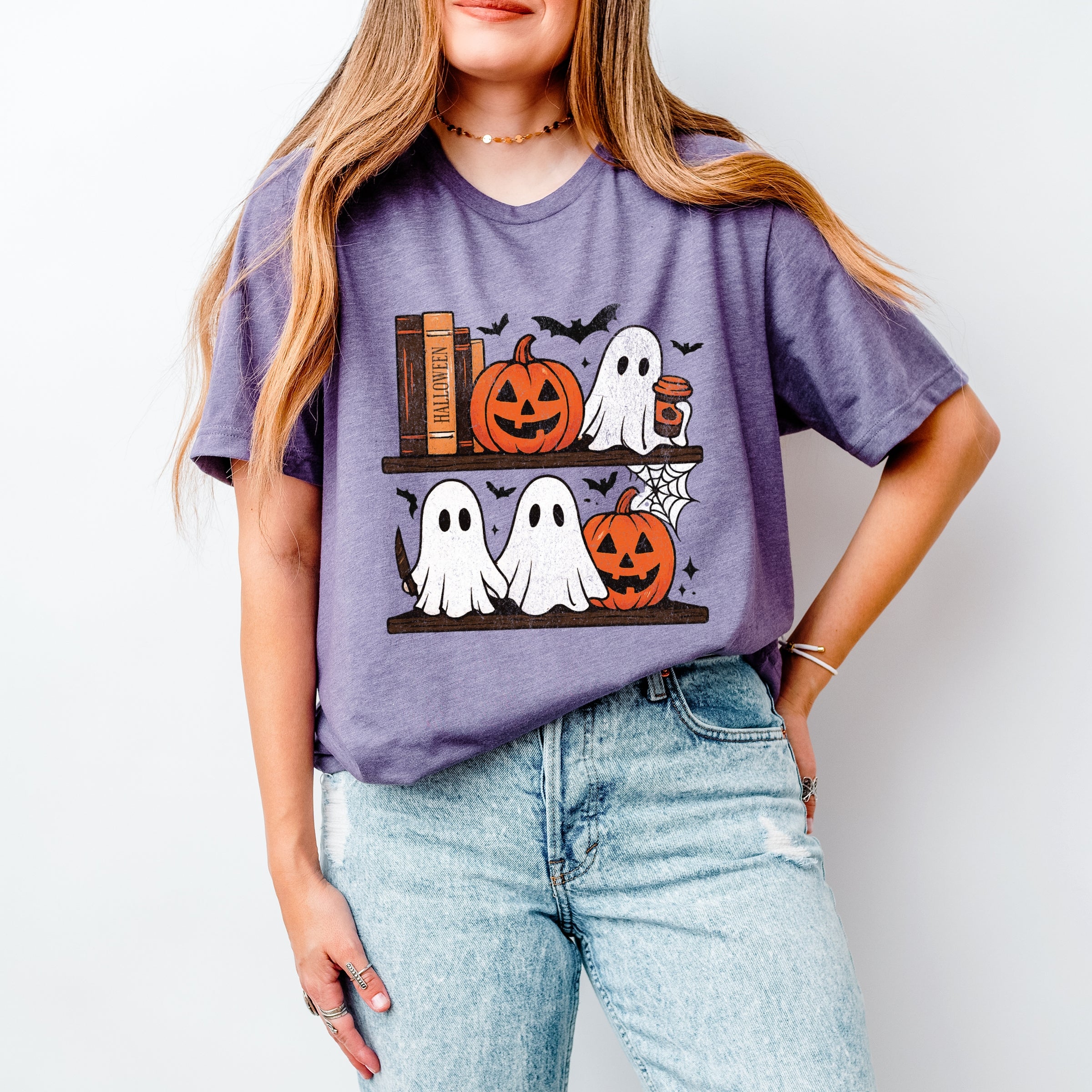 Halloween Bookshelf Ghosts - Short Sleeve Tee
